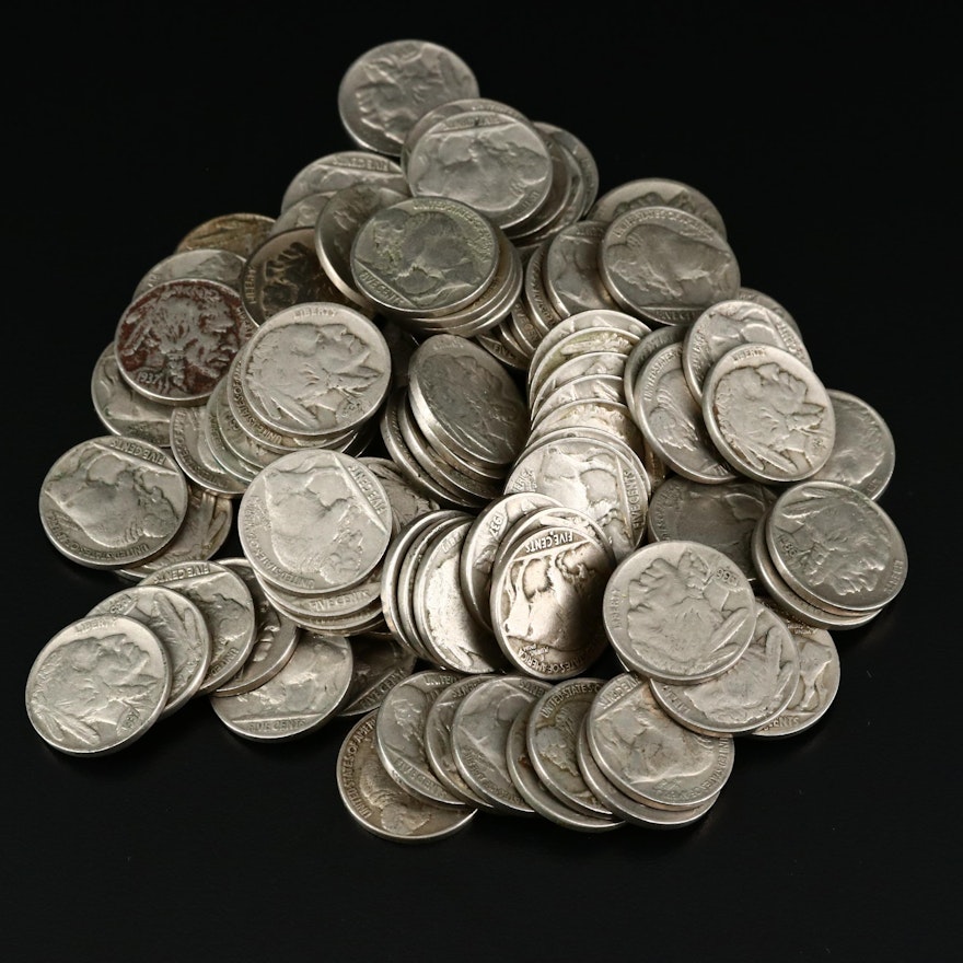 One Hundred Assorted Readable Date Buffalo Nickels