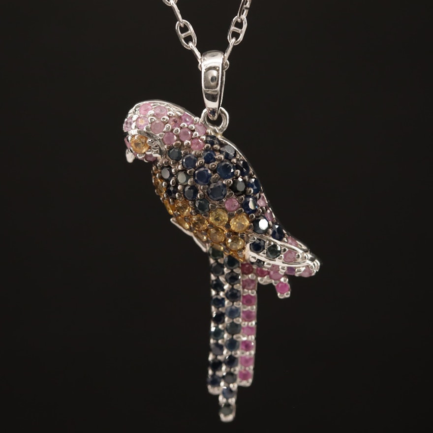 Sterling Sapphire Parrot Necklace