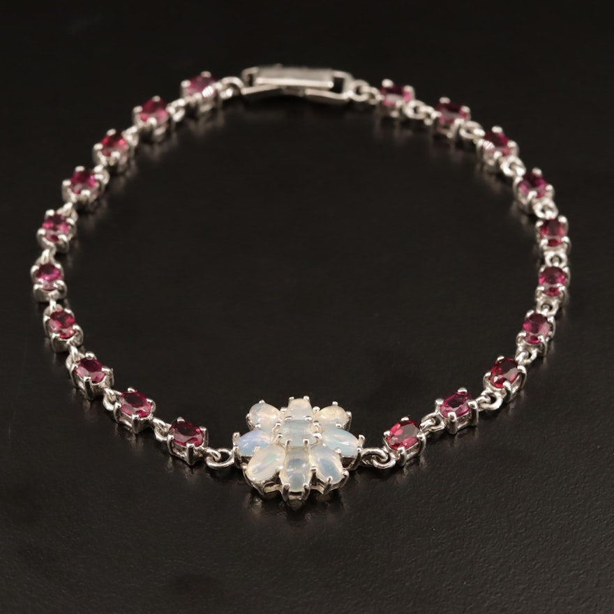 Sterling Opal and Garnet Bracelet