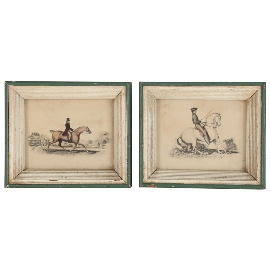 Miniature Hand-Colored Collotypes of Riders on Horseback