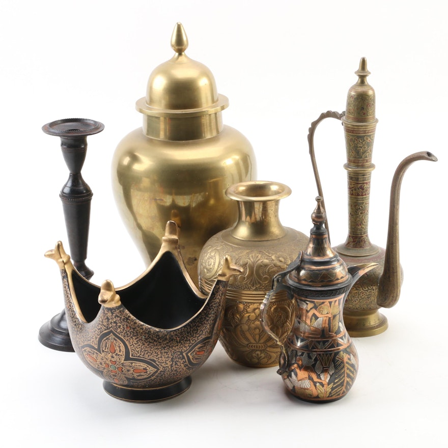 Brass Dallah and other Brass Pieces, Mid to late 20th Century