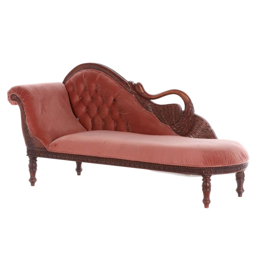 Victorian Carved Mahogany Upholstered Settee, Late 19th Century