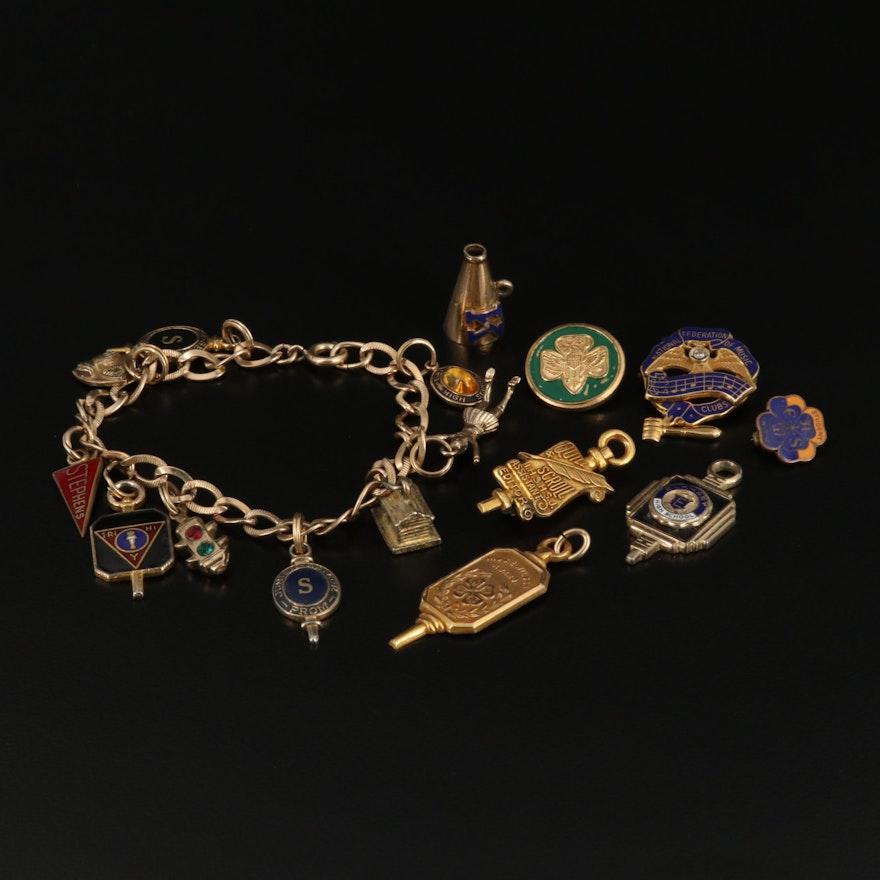 Vintage 10K and Sterling Jewelry Including Charm Bracelet