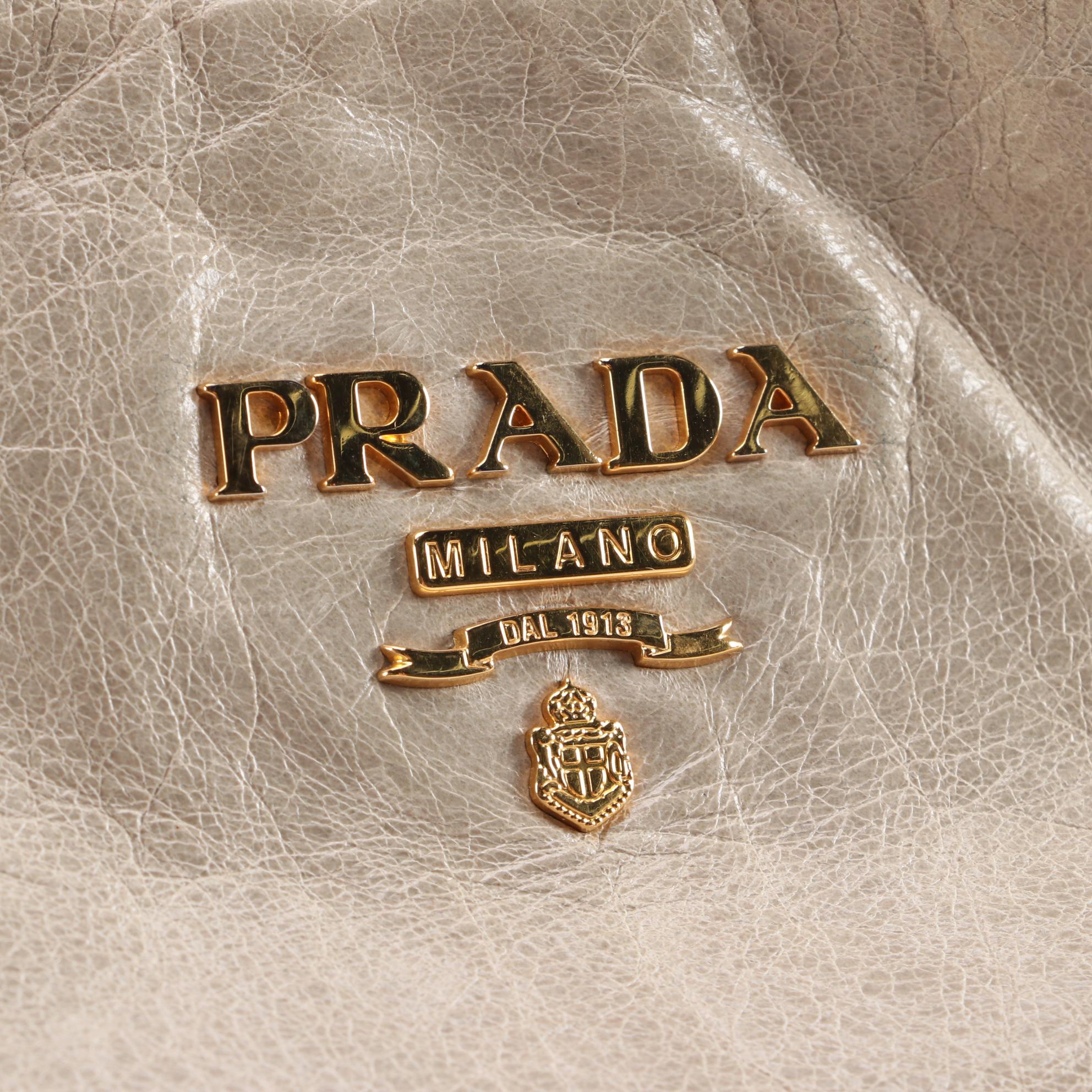 Prada Taupe Gray Vitello Leather Shoulder Bag