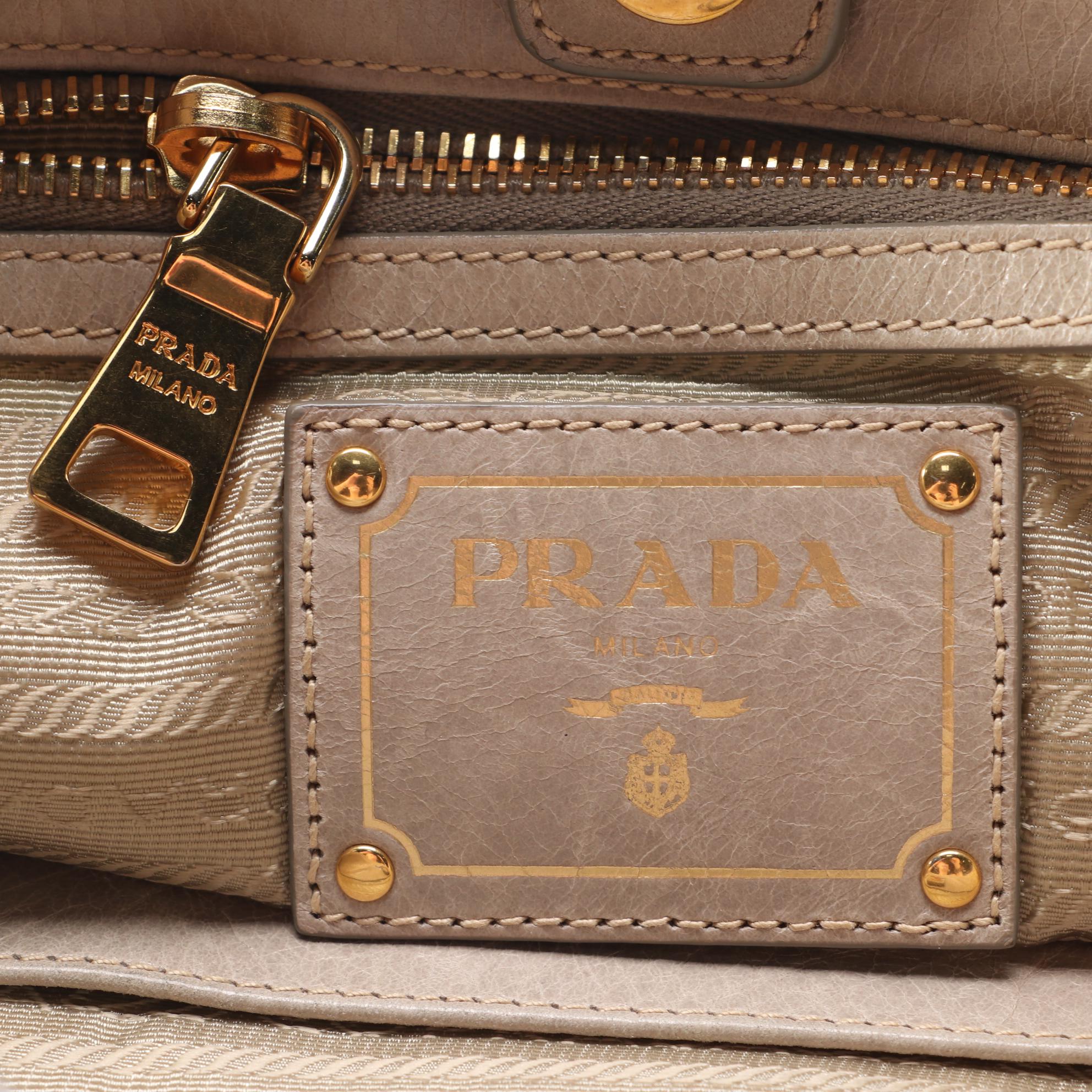 Prada Taupe Gray Vitello Leather Shoulder Bag