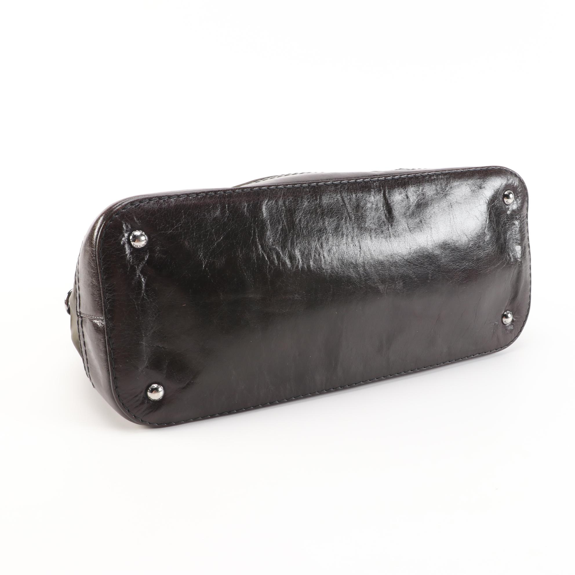 Prada Bauletto Dark Brown Leather and Nylon Bowler Bag