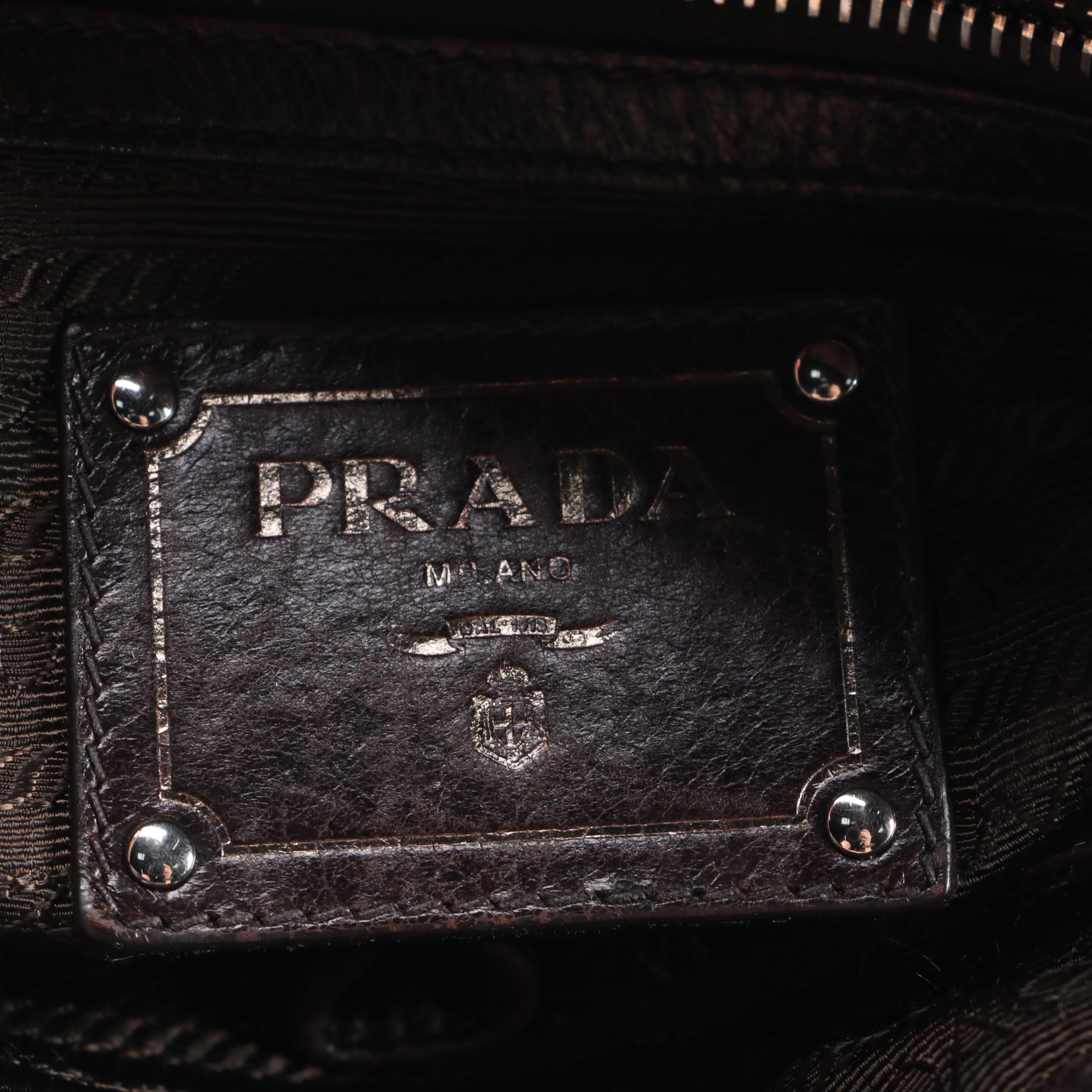 Prada Bauletto Dark Brown Leather and Nylon Bowler Bag