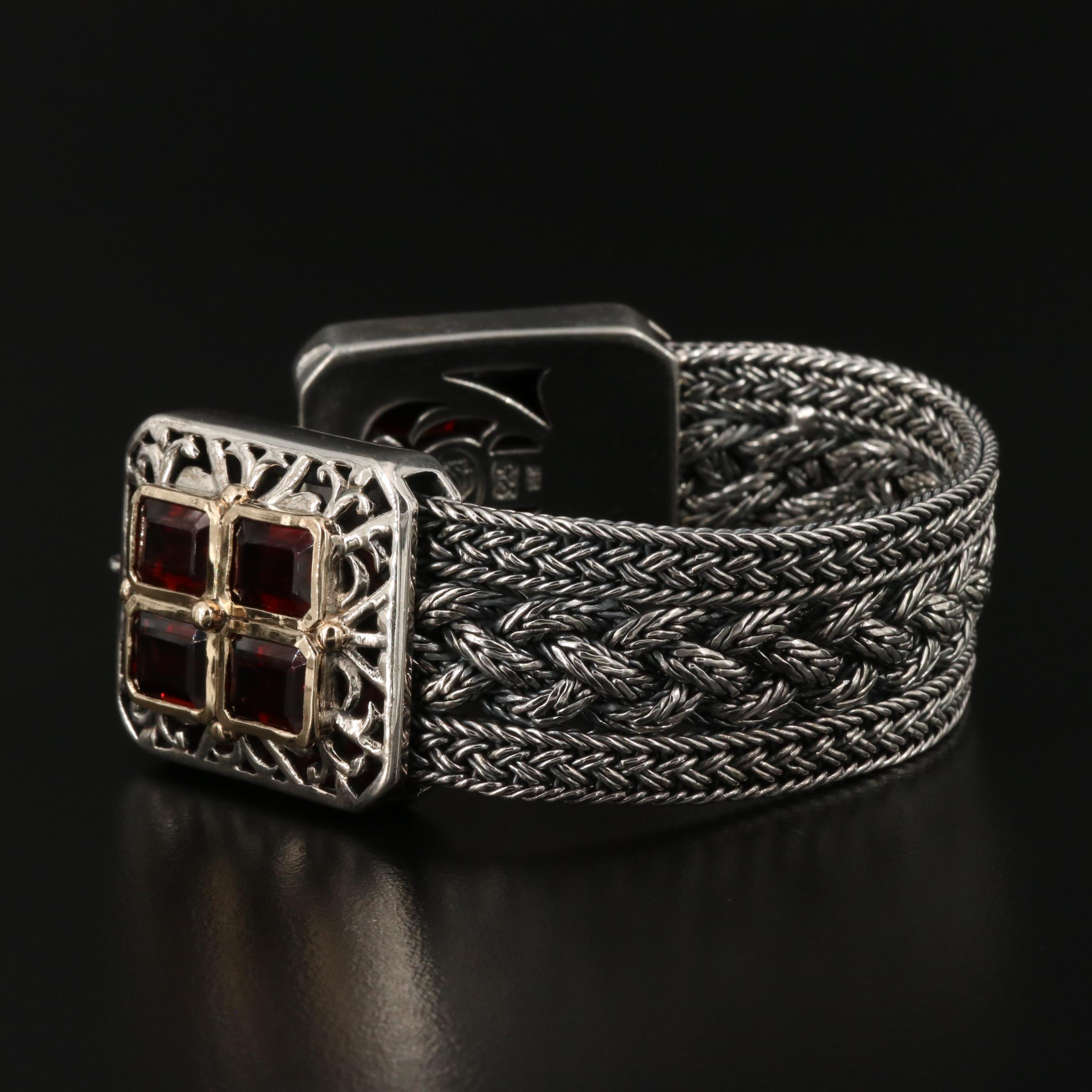 Sterling Silver Garnet Bracelet with 14K Accents