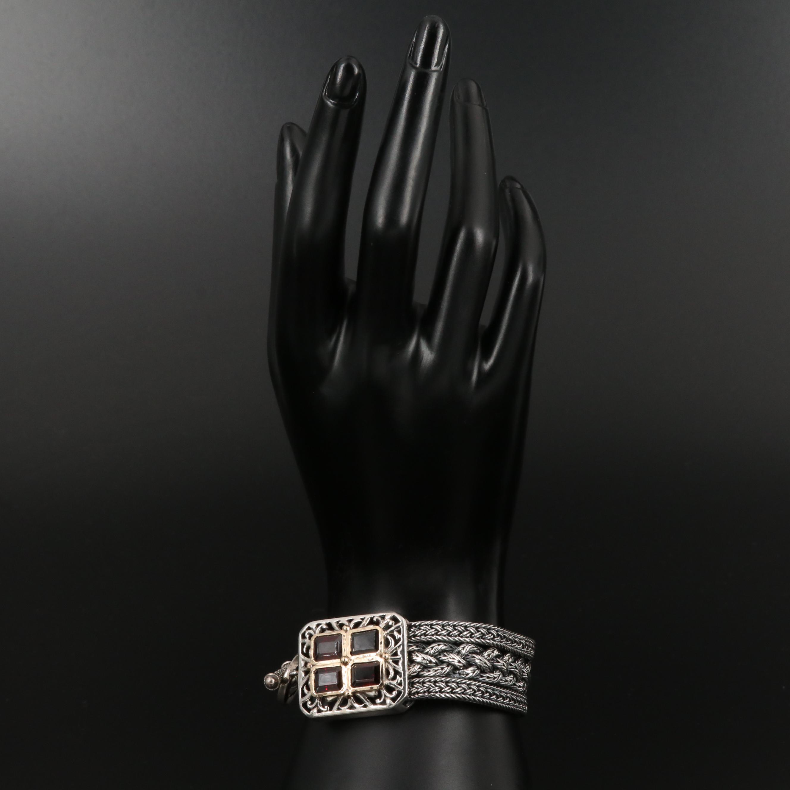 Sterling Silver Garnet Bracelet with 14K Accents
