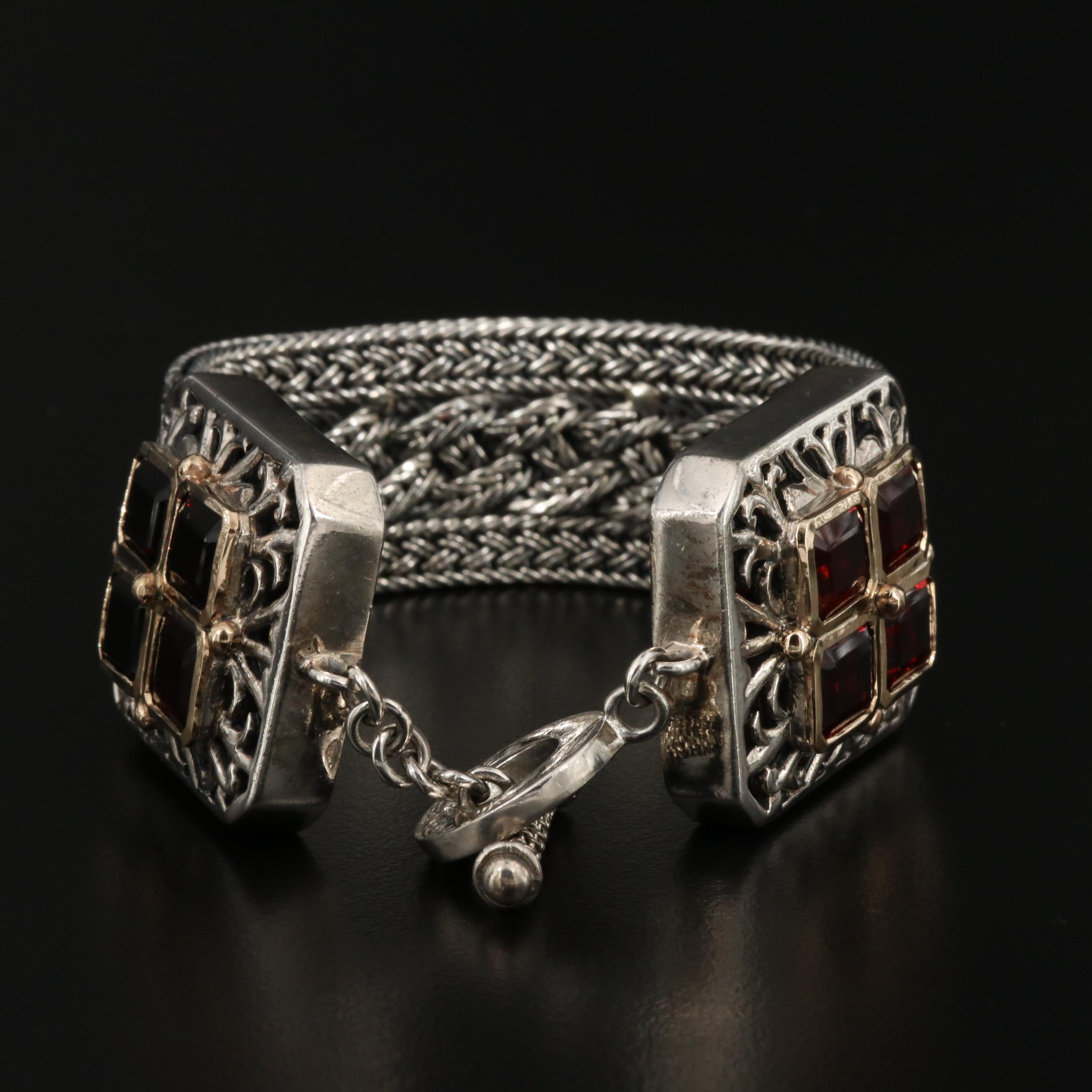 Sterling Silver Garnet Bracelet with 14K Accents