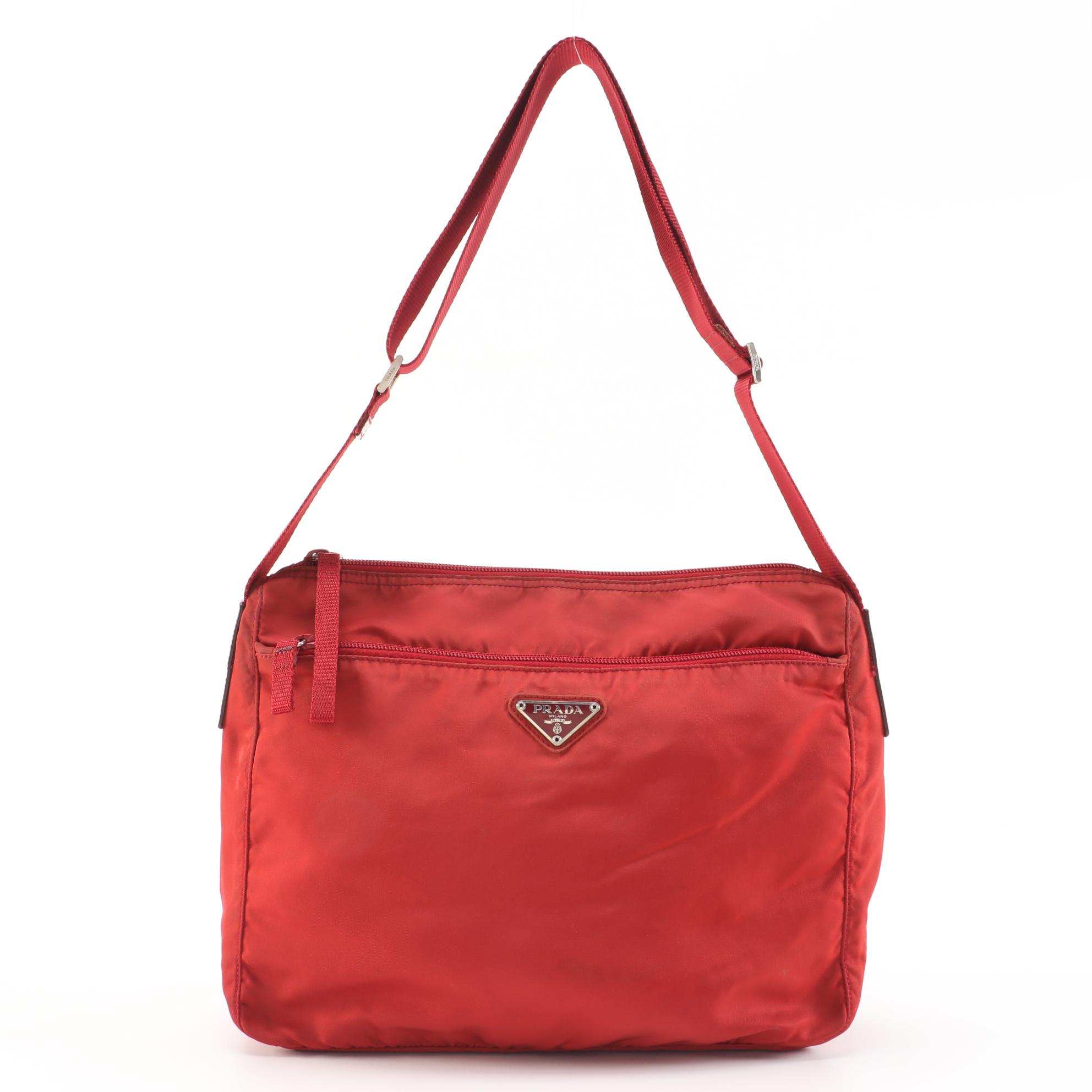 Prada Red Tessuto Nylon and Canvas Shoulder Bag