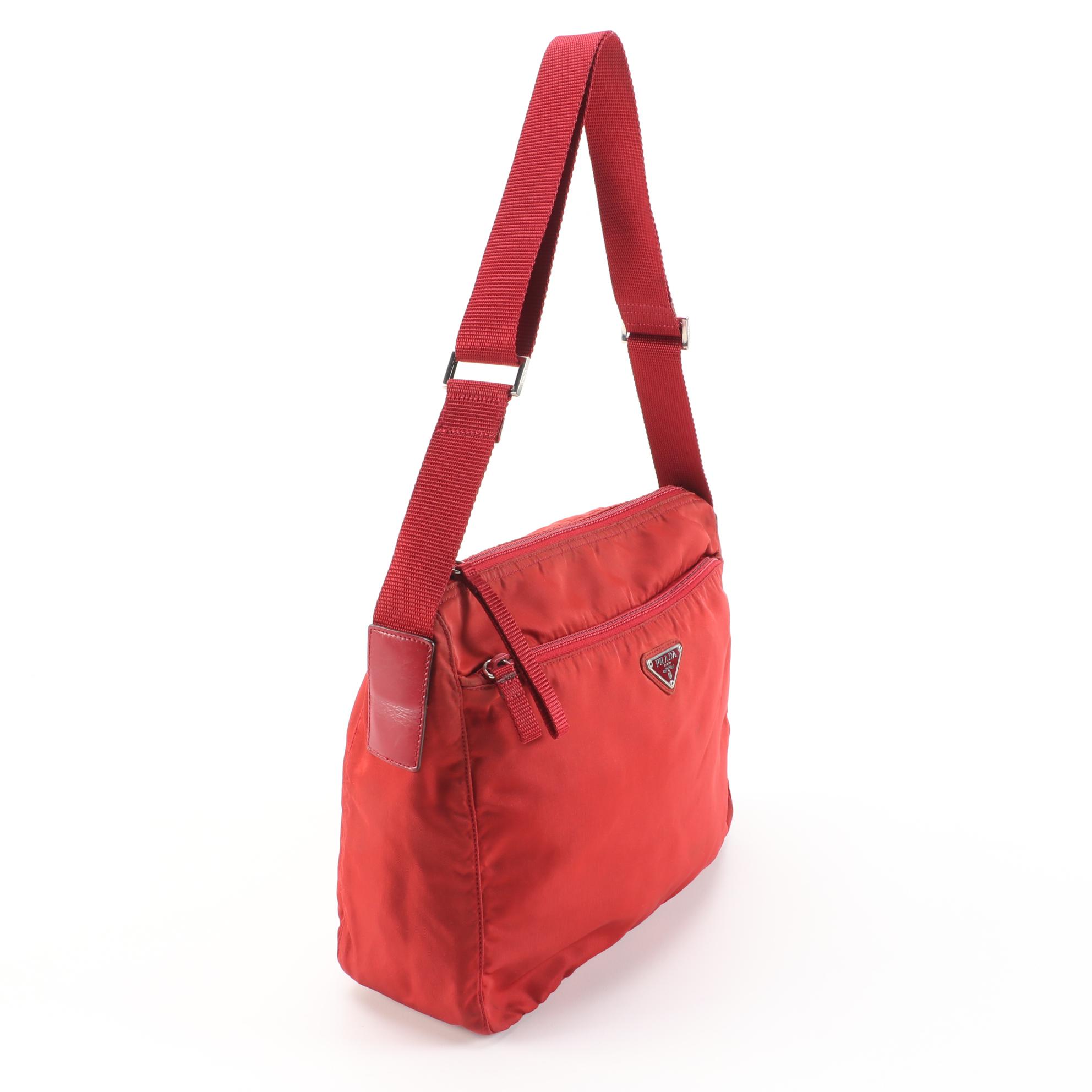 Prada Red Tessuto Nylon and Canvas Shoulder Bag