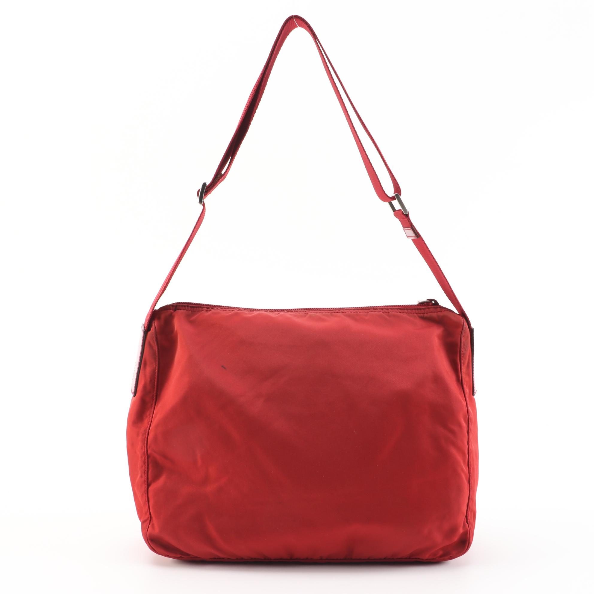Prada Red Tessuto Nylon and Canvas Shoulder Bag
