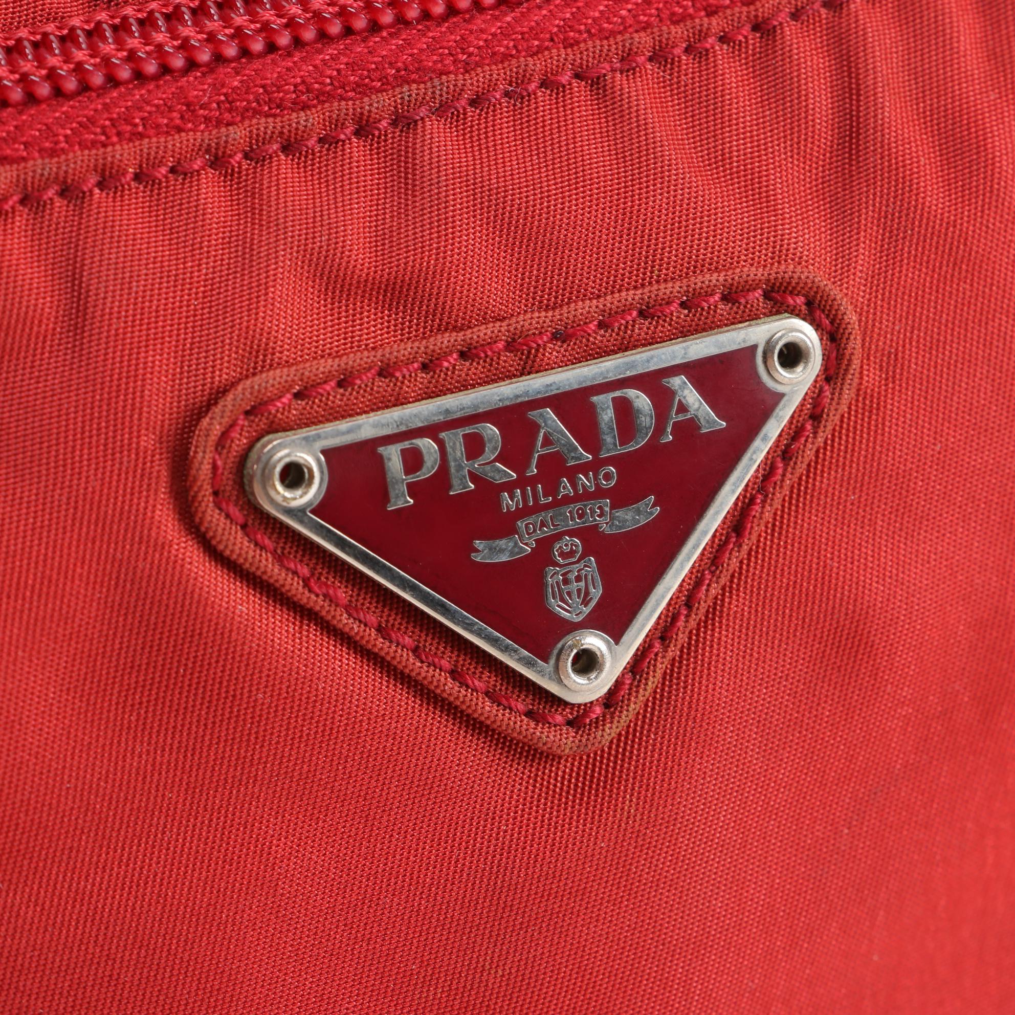Prada Red Tessuto Nylon and Canvas Shoulder Bag