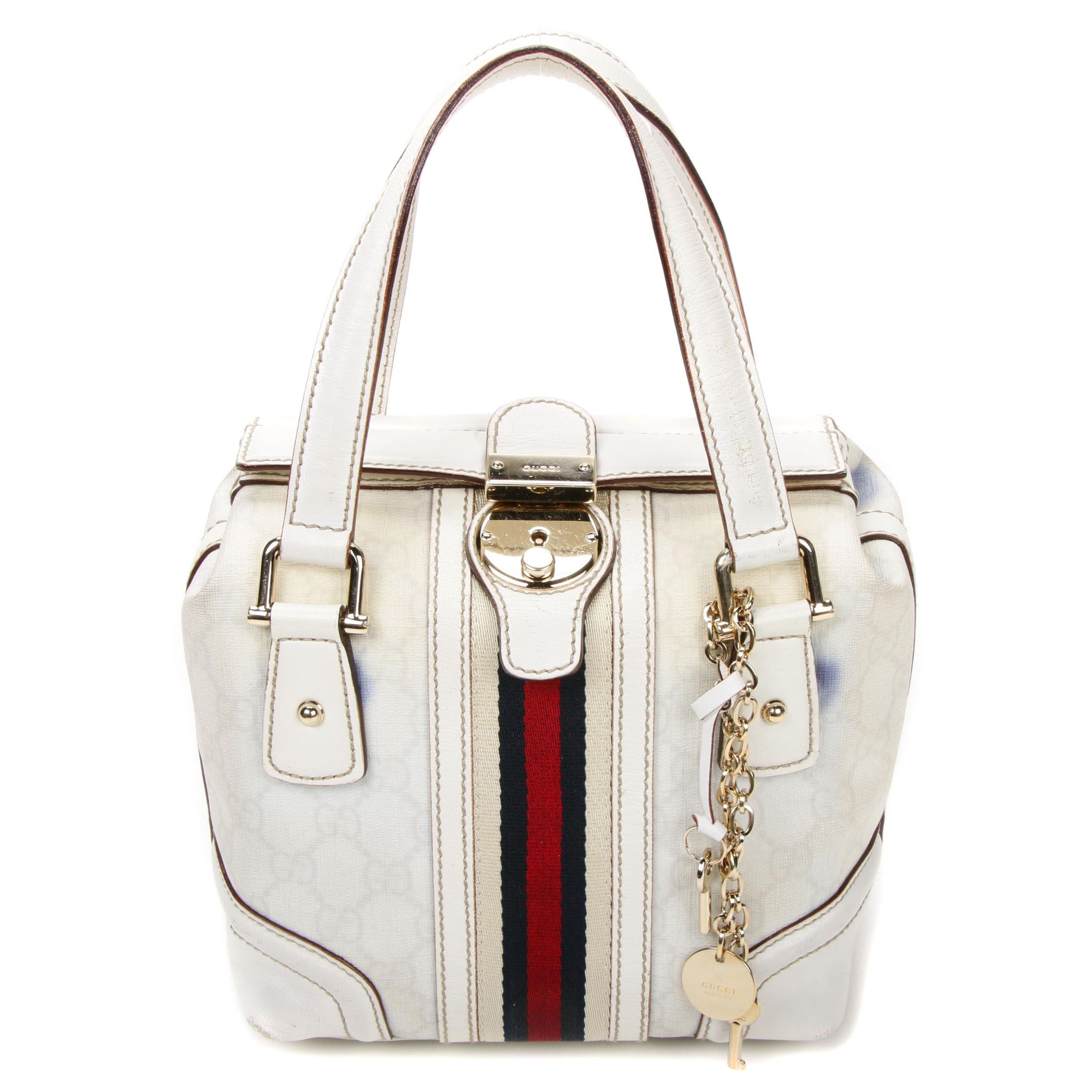Gucci GG Coated Canvas and White Leather Web Stripe Doctor's Bag