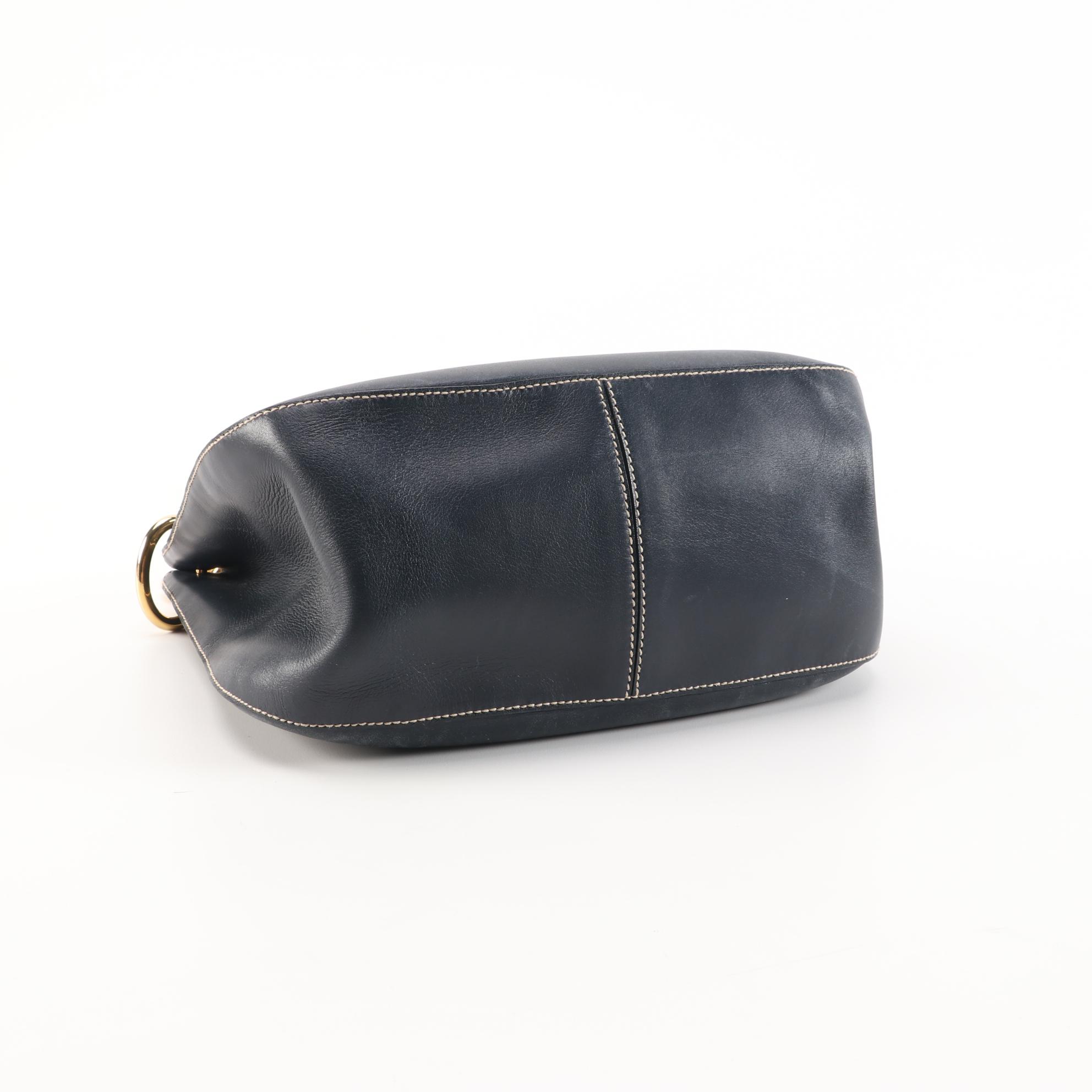 Prada Dark Navy Leather Shoulder Bag with Contrast Stitching