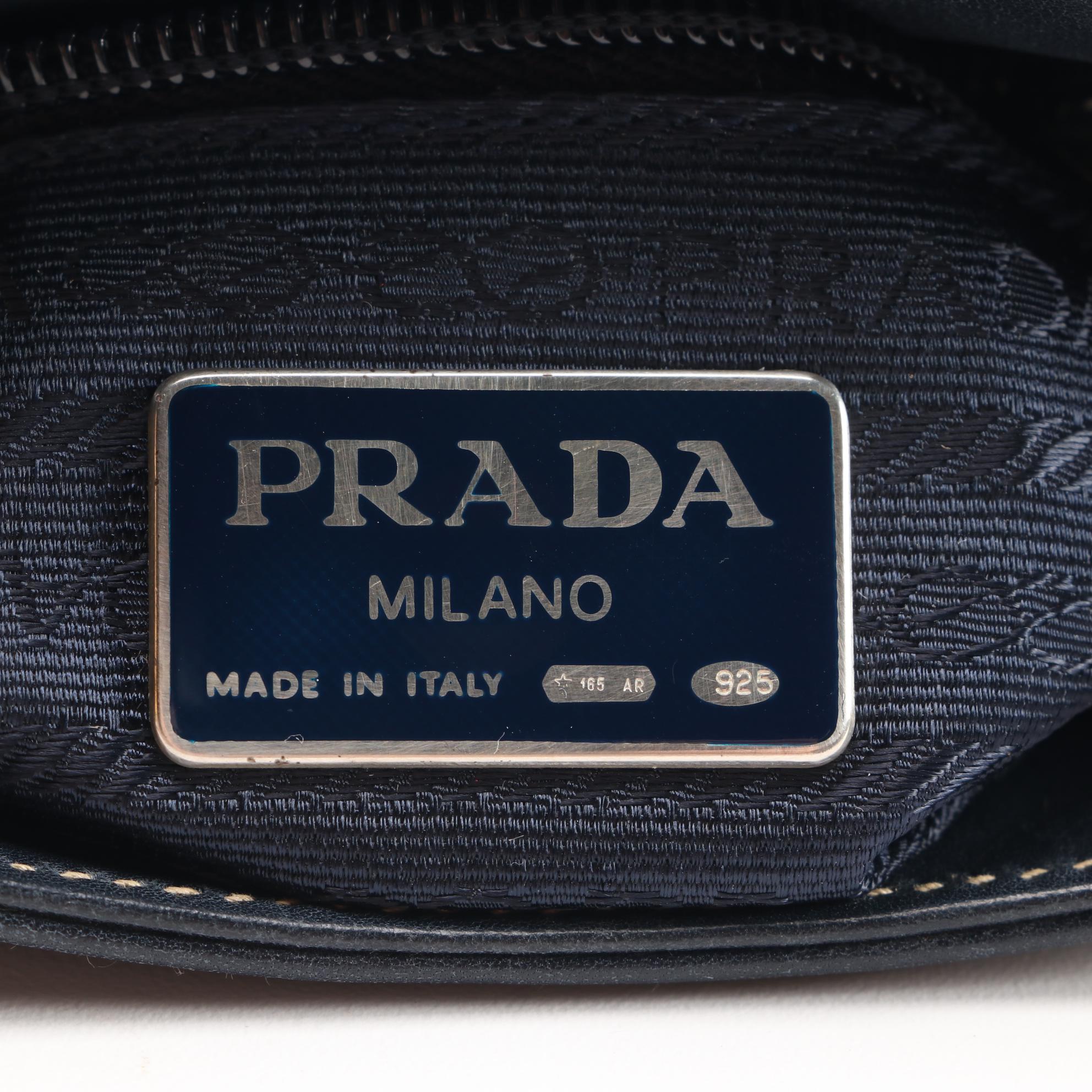 Prada Dark Navy Leather Shoulder Bag with Contrast Stitching