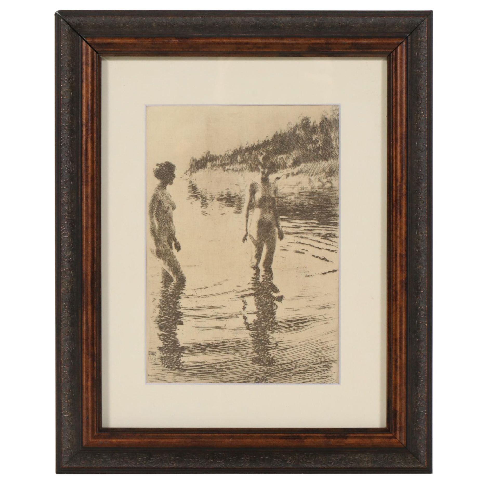 Anders Zorn Nude Etching, Circa 1913