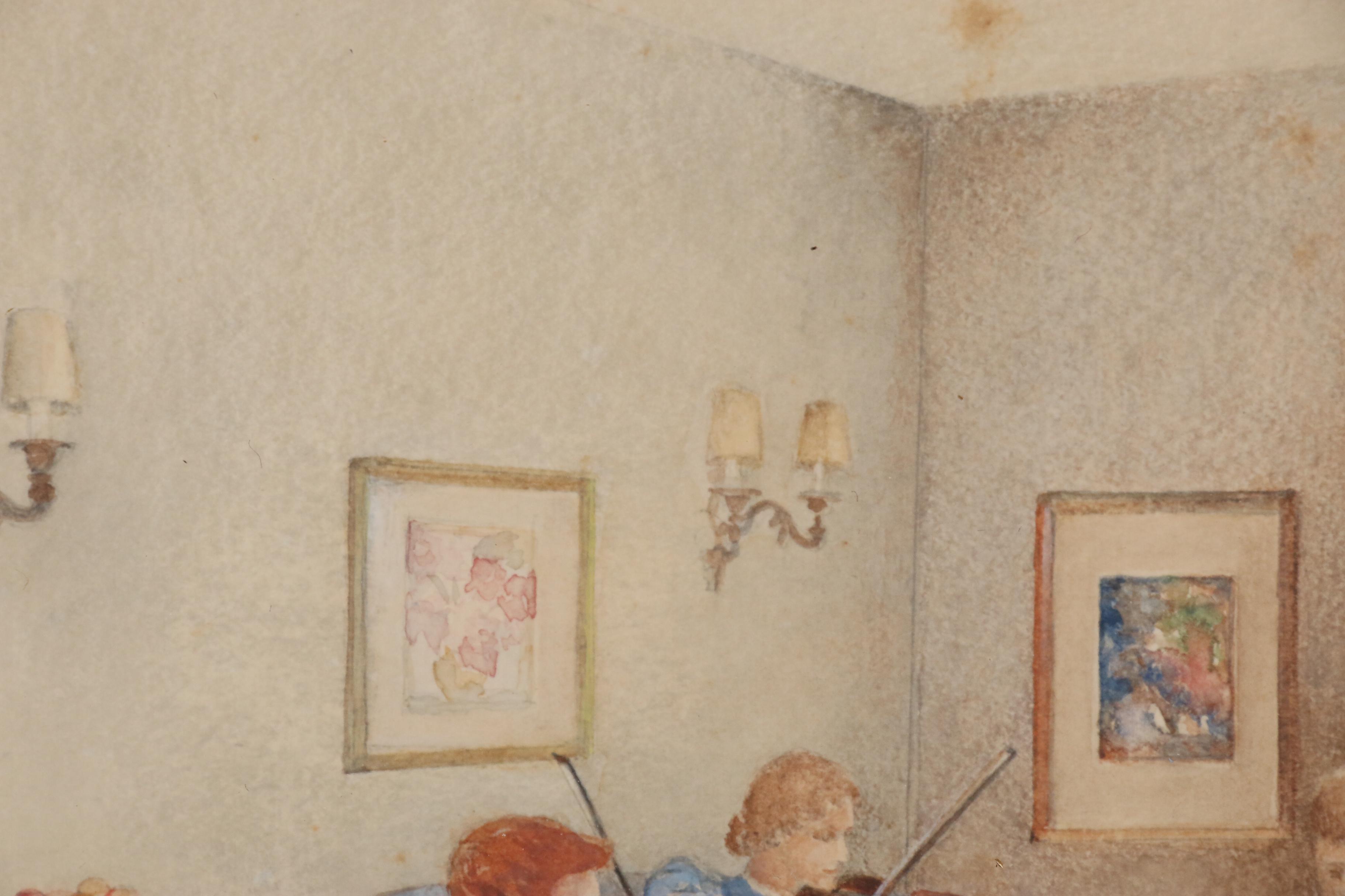 Watercolor Painting of String Quartet in Living Room