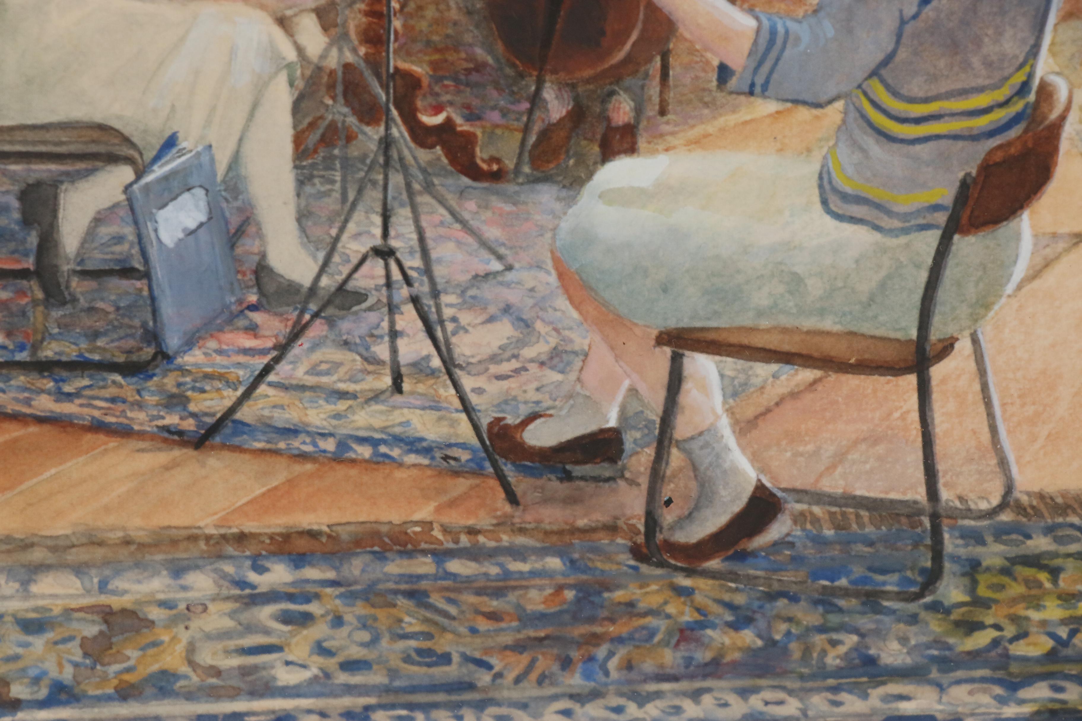 Watercolor Painting of String Quartet in Living Room