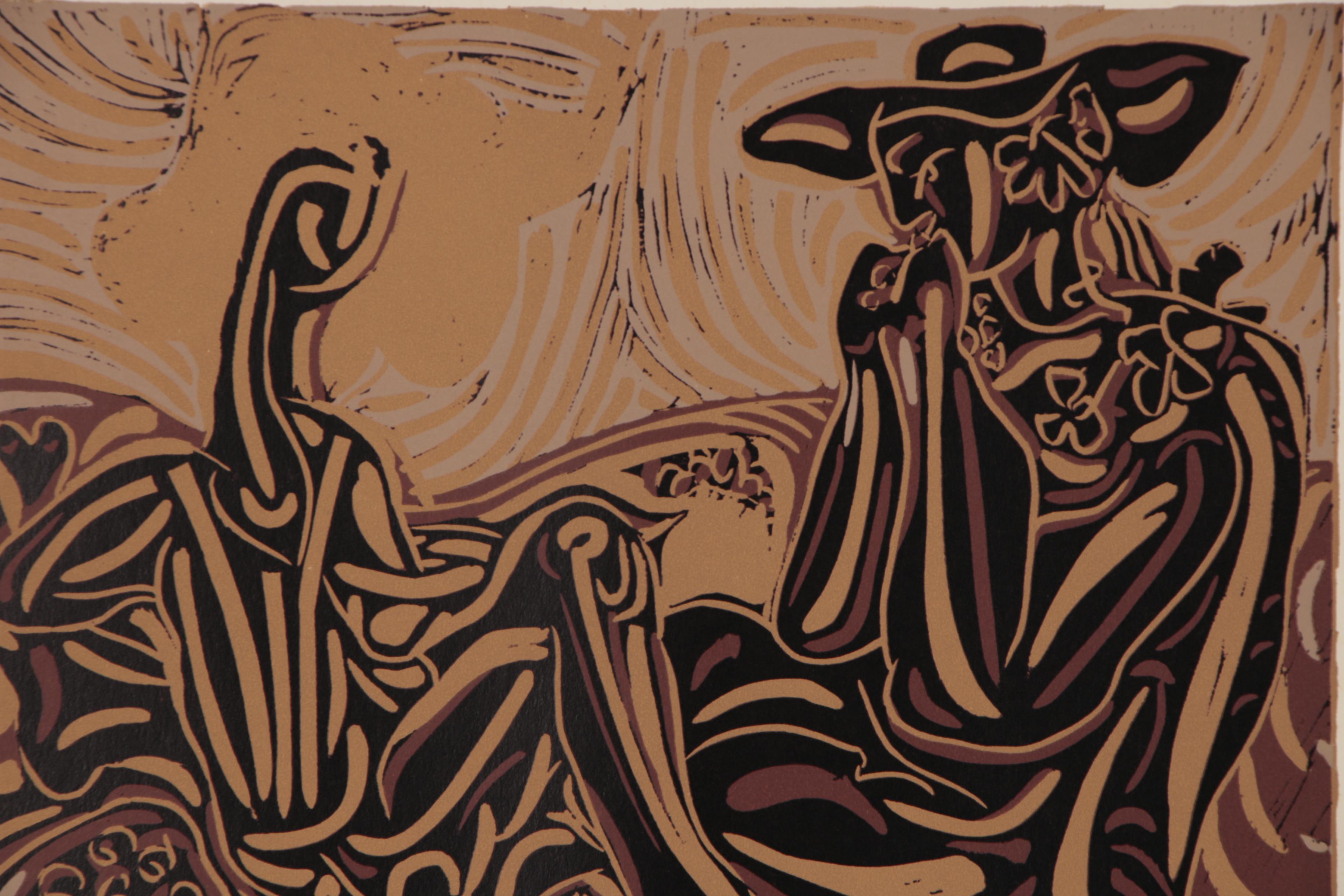 Pablo Picasso Color Linoleum Cut "After the Vintage", 1962