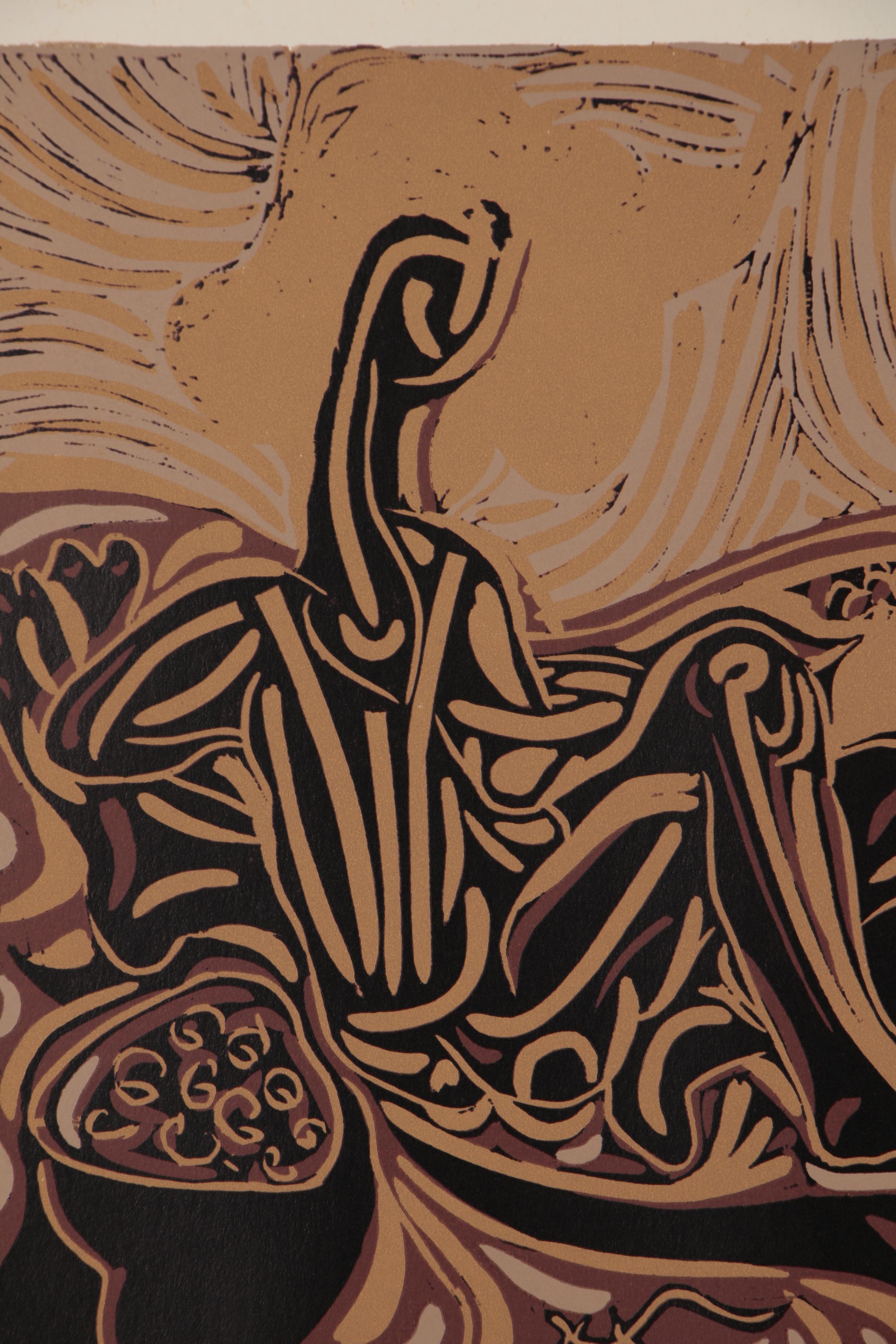 Pablo Picasso Color Linoleum Cut "After the Vintage", 1962