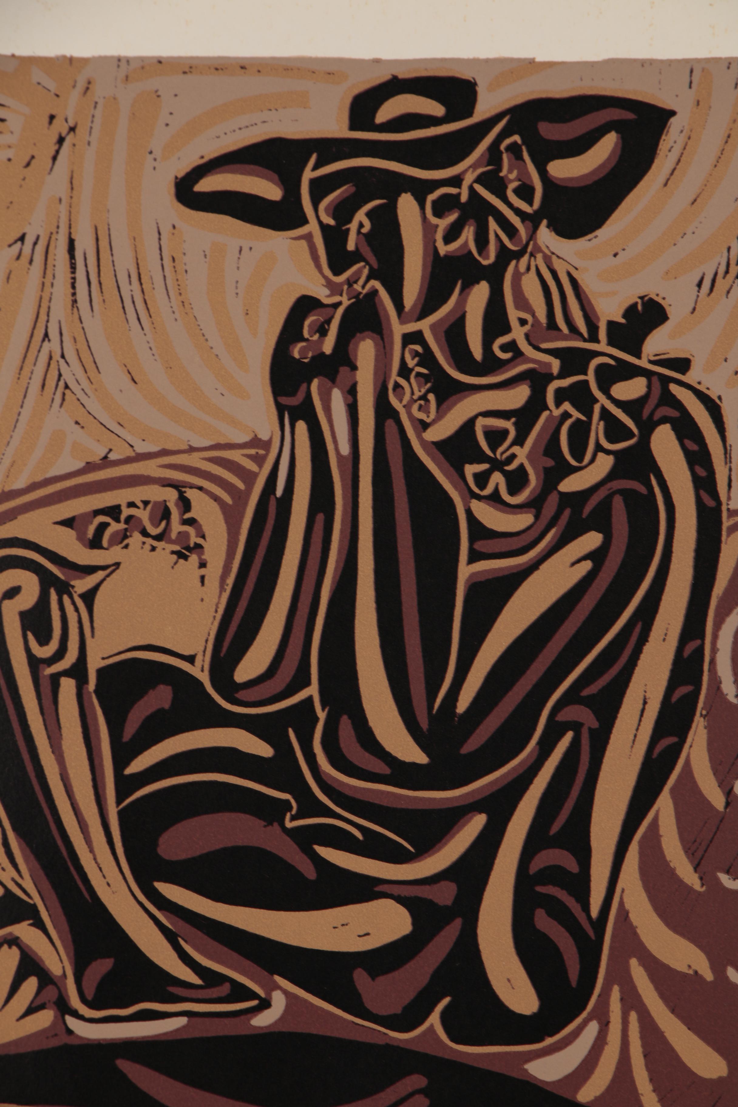 Pablo Picasso Color Linoleum Cut "After the Vintage", 1962