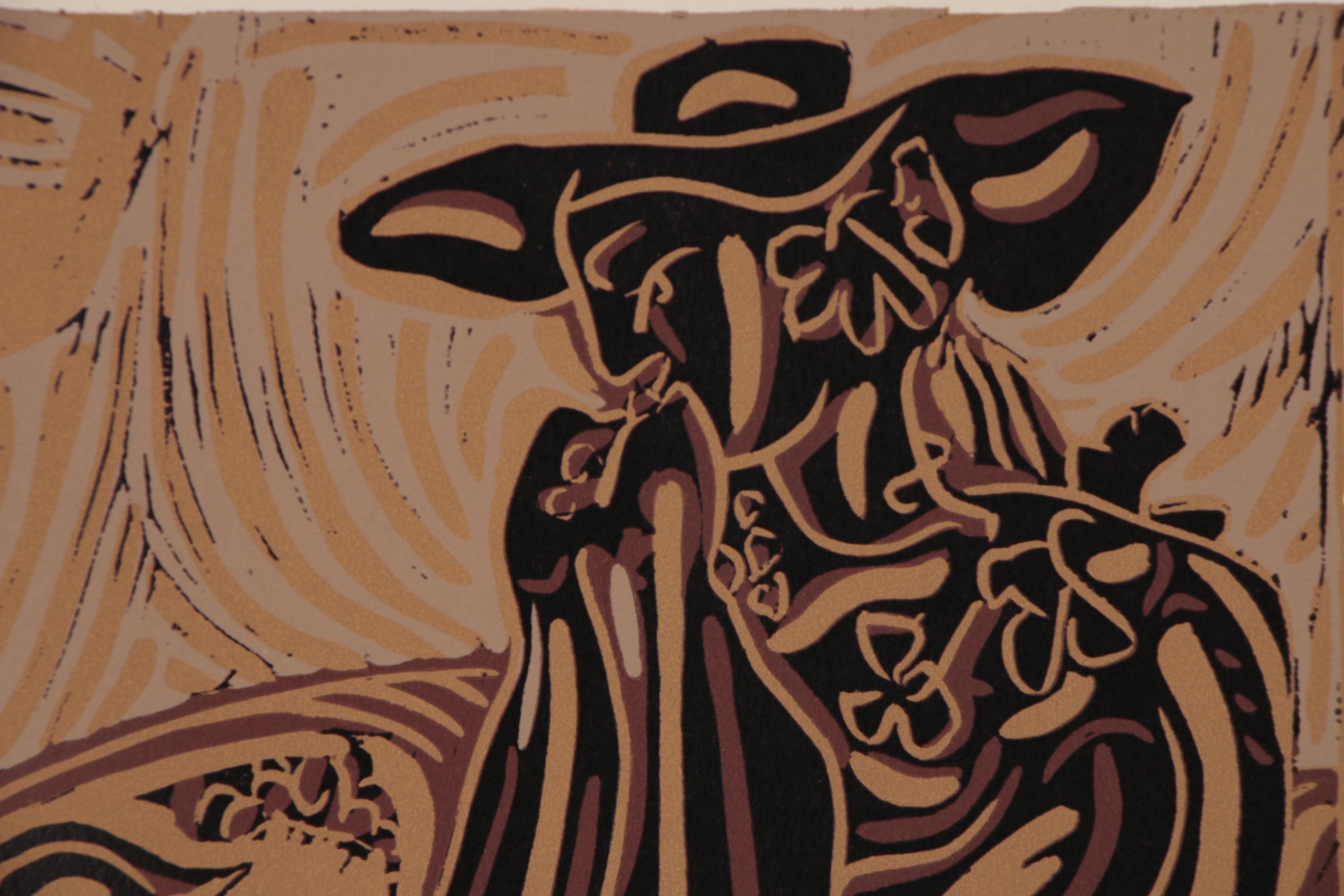 Pablo Picasso Color Linoleum Cut "After the Vintage", 1962