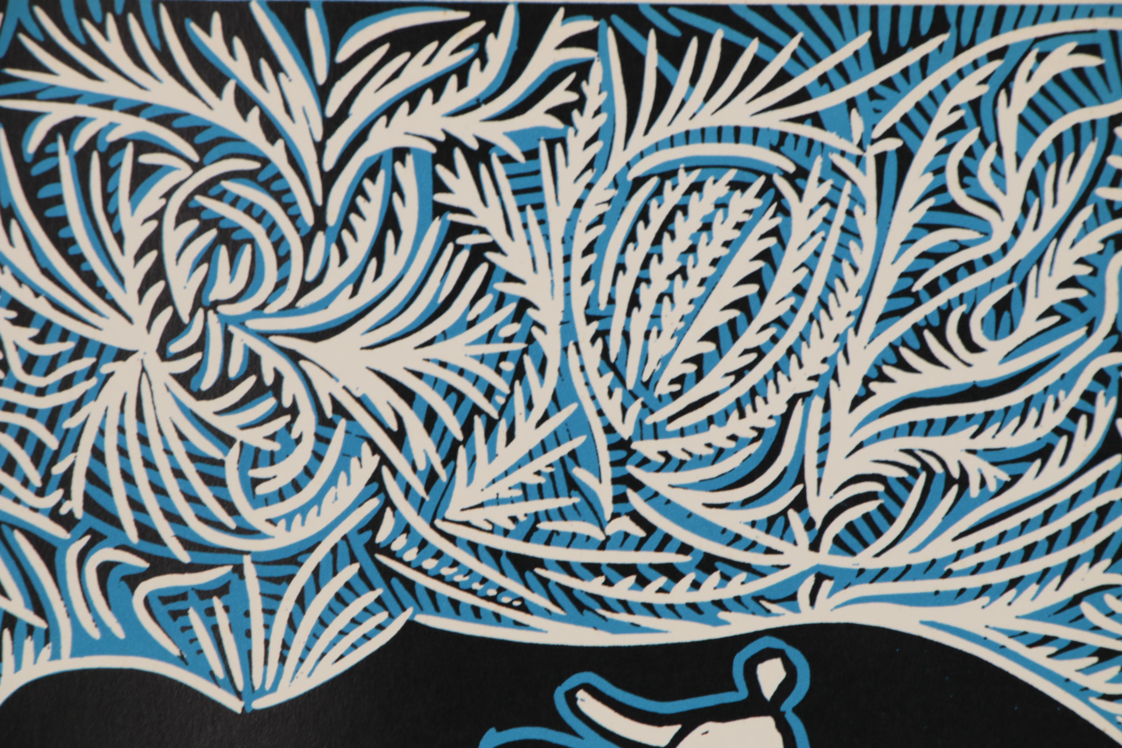 Pablo Picasso Color Linoleum Cut "Bacchanal with Goat", 1962