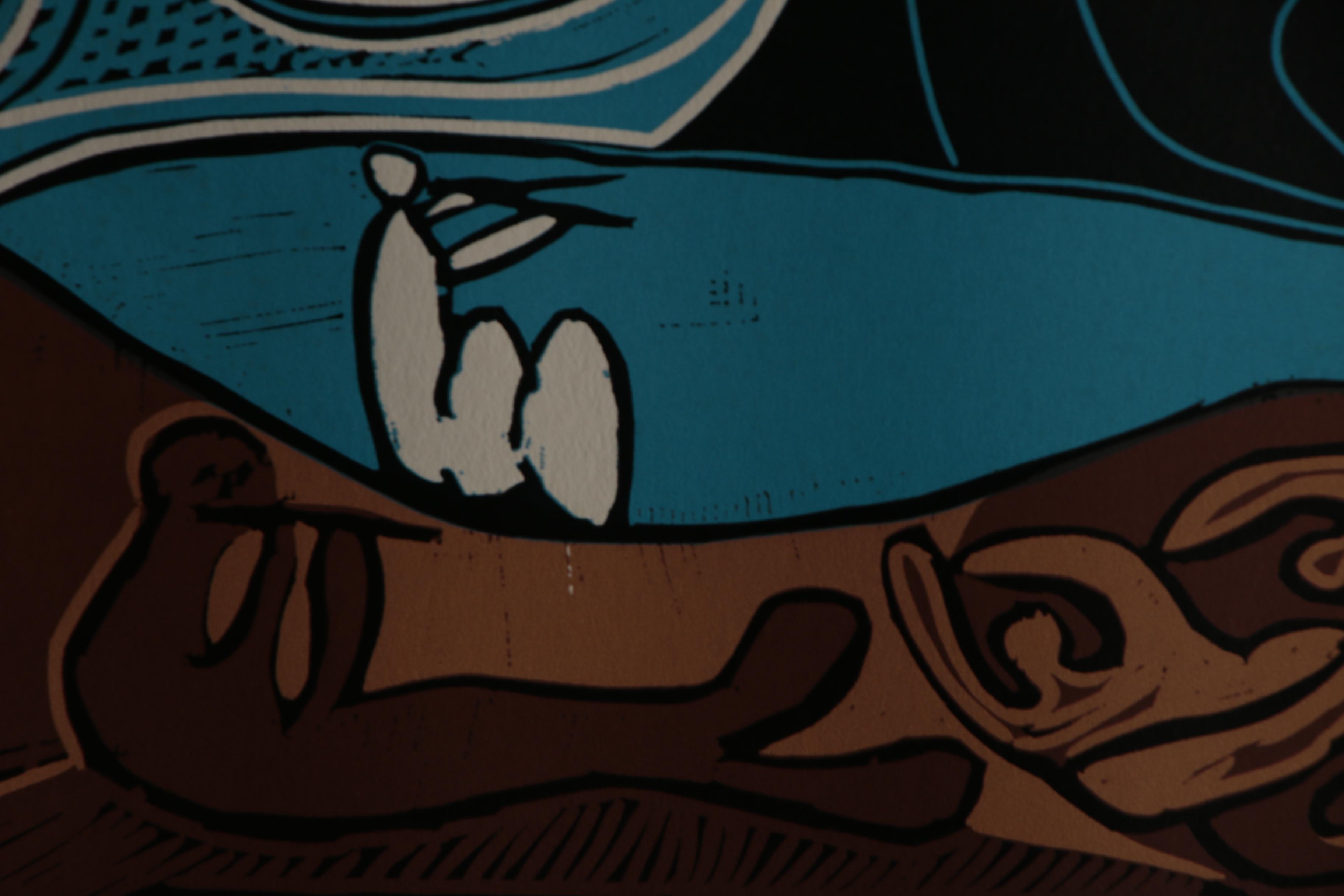 Pablo Picasso Color Linoleum Cut "Bacchanal with Pair of Lovers", 1962