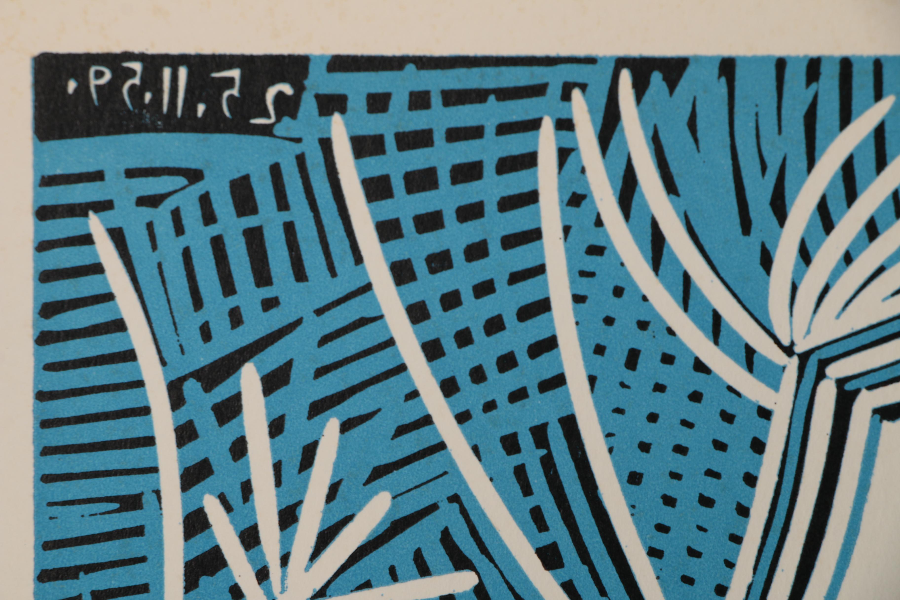 Pablo Picasso Color Linoleum Cut "Bacchanal with Pair of Lovers", 1962