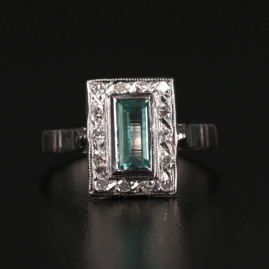 Vintage 10K Green Beryl and Diamond Ring