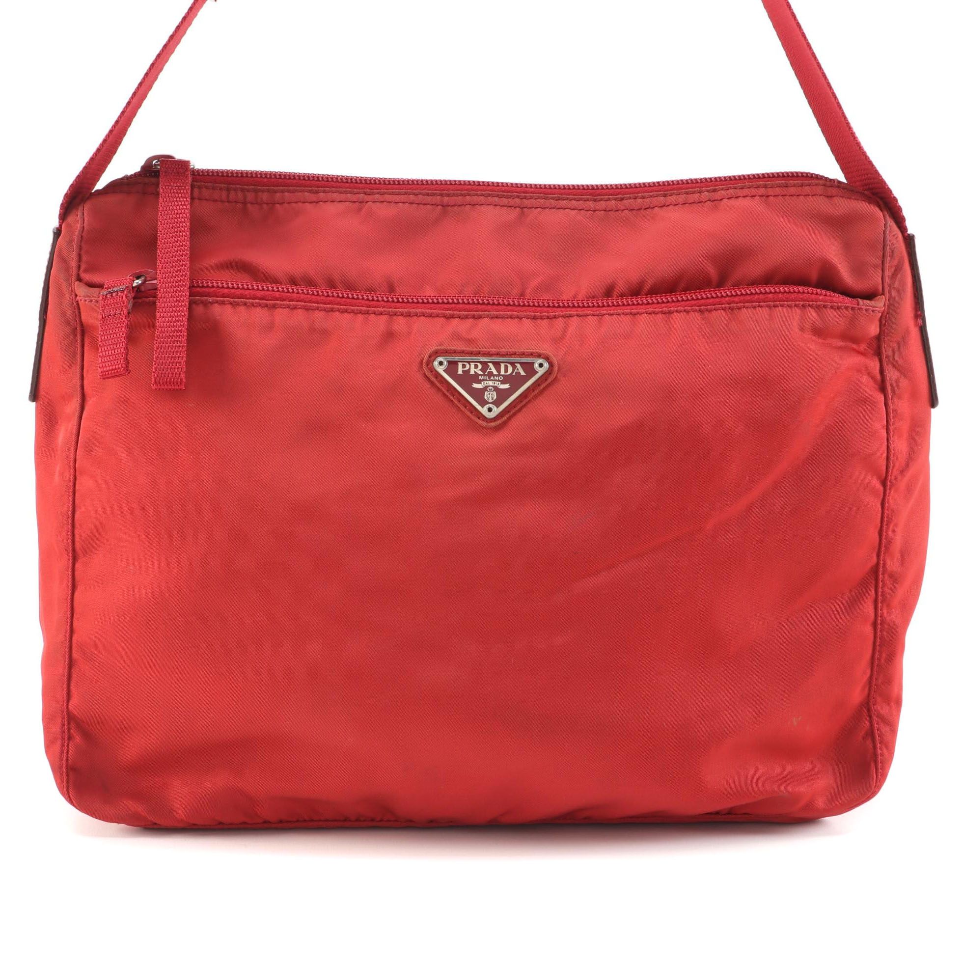 Prada Red Tessuto Nylon and Canvas Shoulder Bag