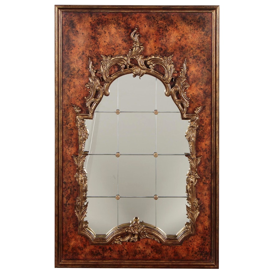 La Barge Rococo Style Mottled Panel Wall Mirror, Late 20th Century