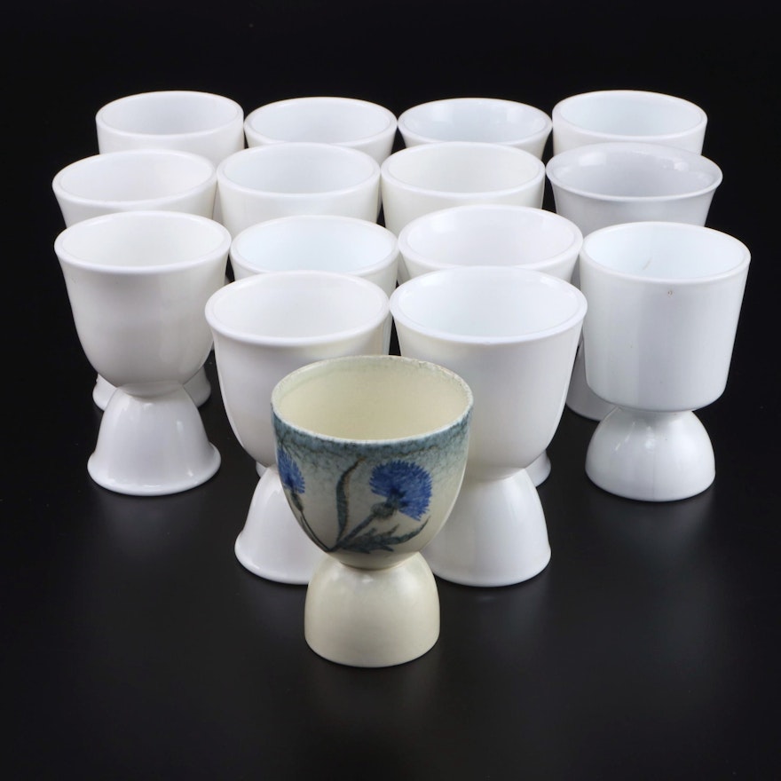 Milk Glass and Ceramic Egg Cups, Mid to Late 20th Century