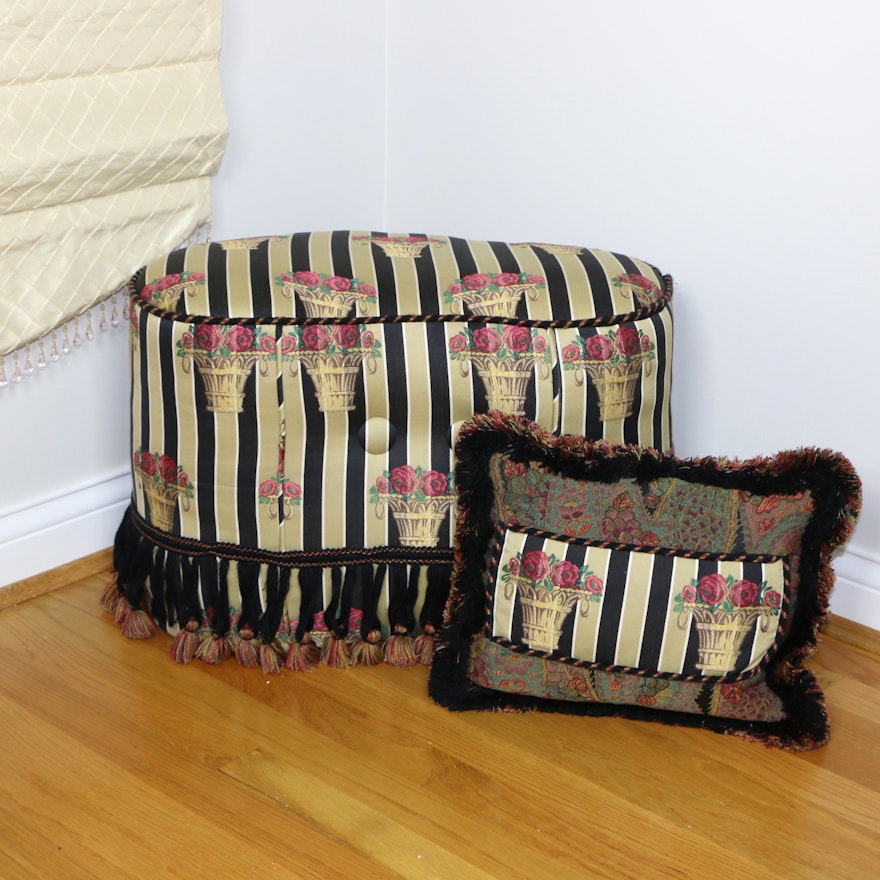 Upholstered Ottoman with Accent Pillow