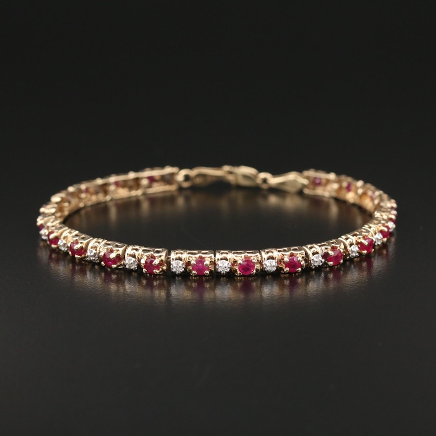 10K Ruby and Diamond Link Bracelet