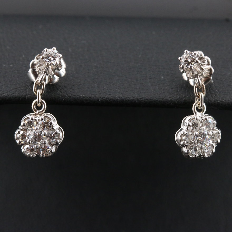 14K Diamond Cluster Dangle Earrings