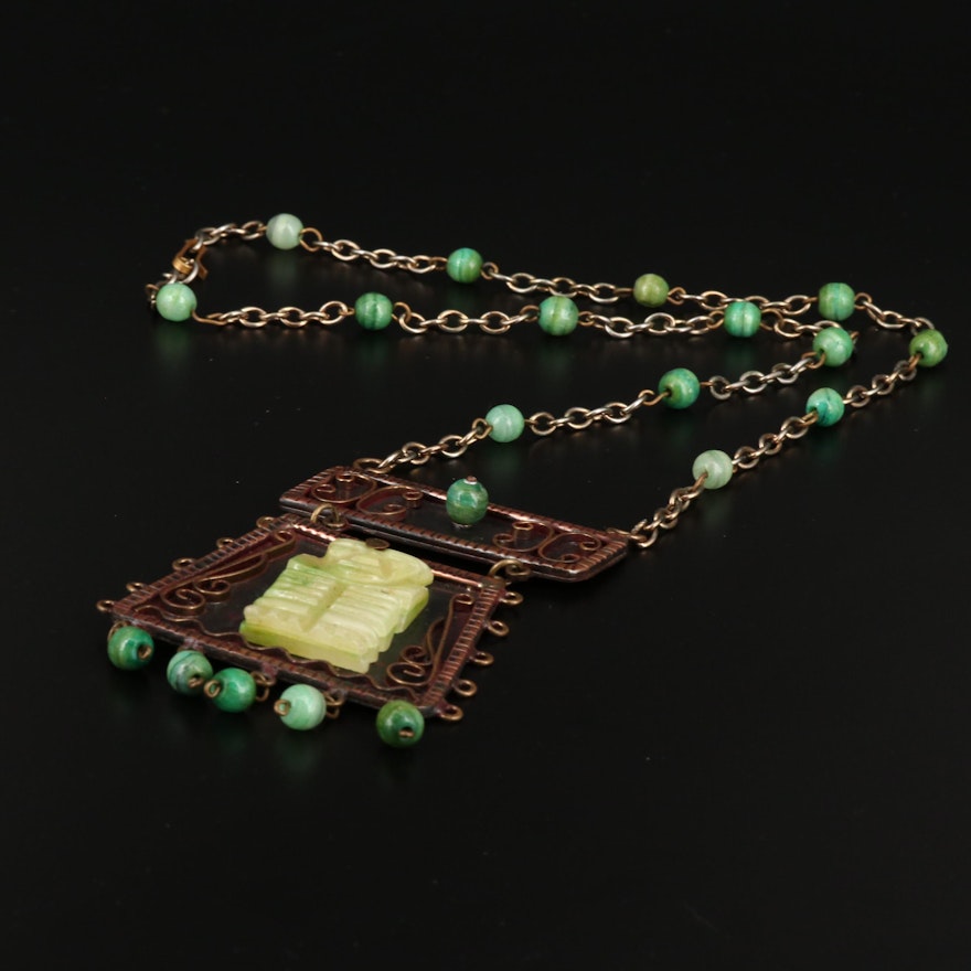 Calcite Mesoamerican Pendant Station Necklace