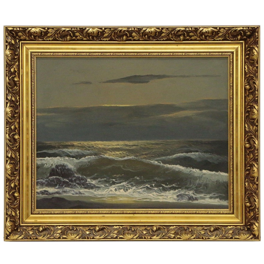 Seascape Oil Painting at Twilight, Mid to Late 20th Century