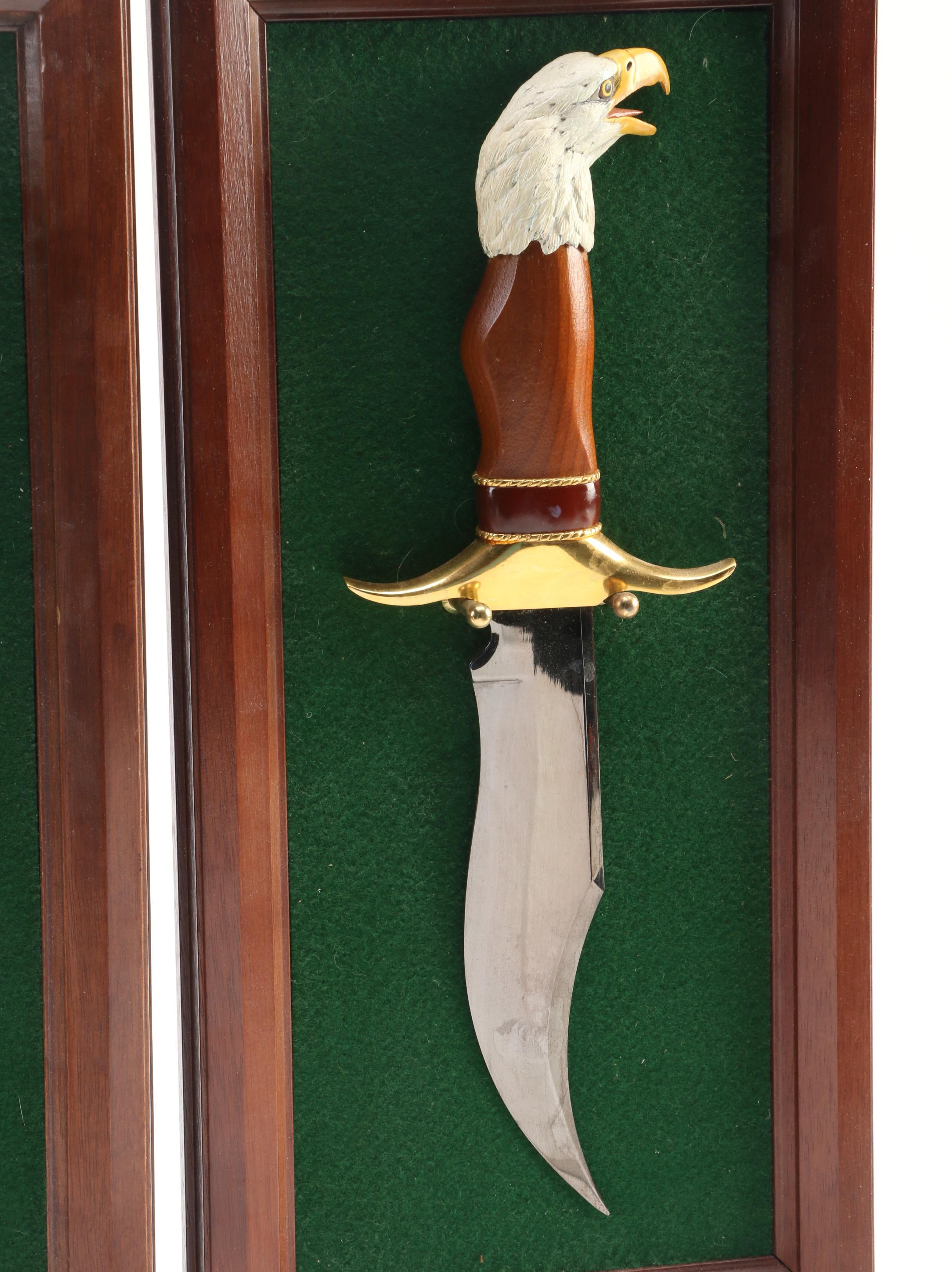 Franklin Mint Ray Beers Eagle and Bald Eagle Knives and Wolf Motif Knife