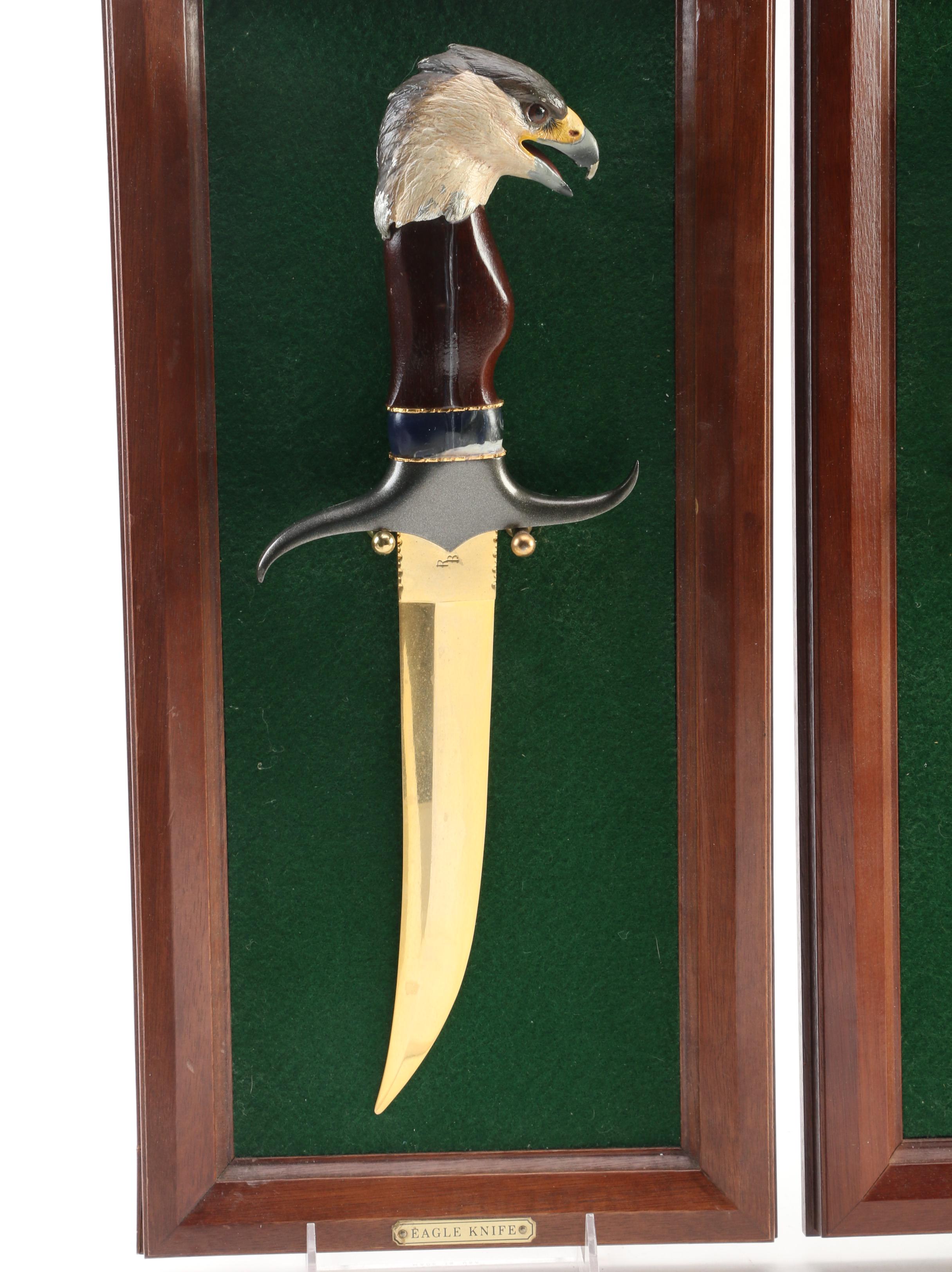 Franklin Mint Ray Beers Eagle and Bald Eagle Knives and Wolf Motif Knife