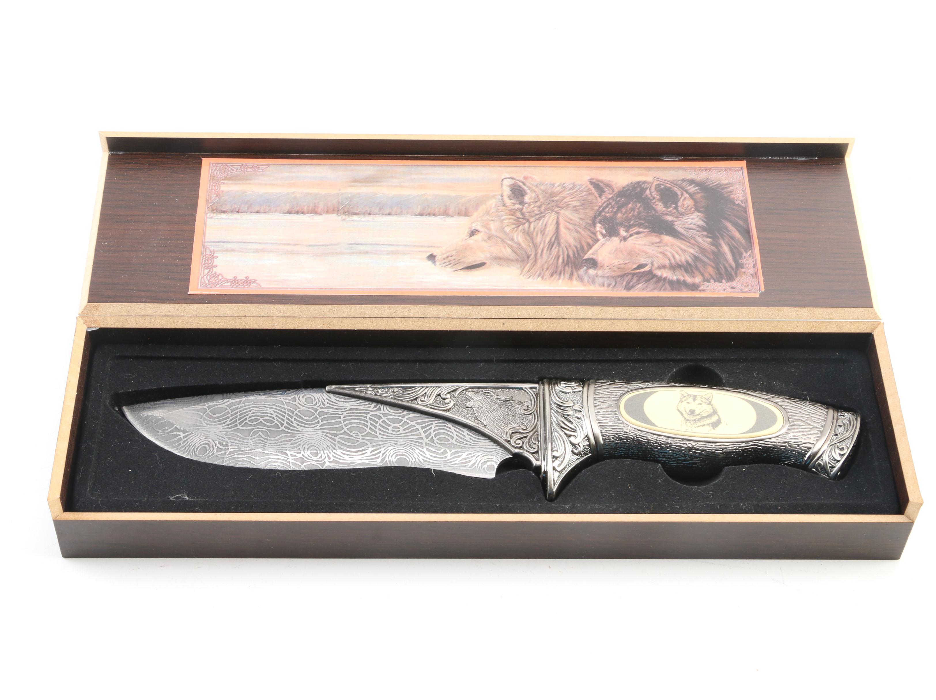 Franklin Mint Ray Beers Eagle and Bald Eagle Knives and Wolf Motif Knife