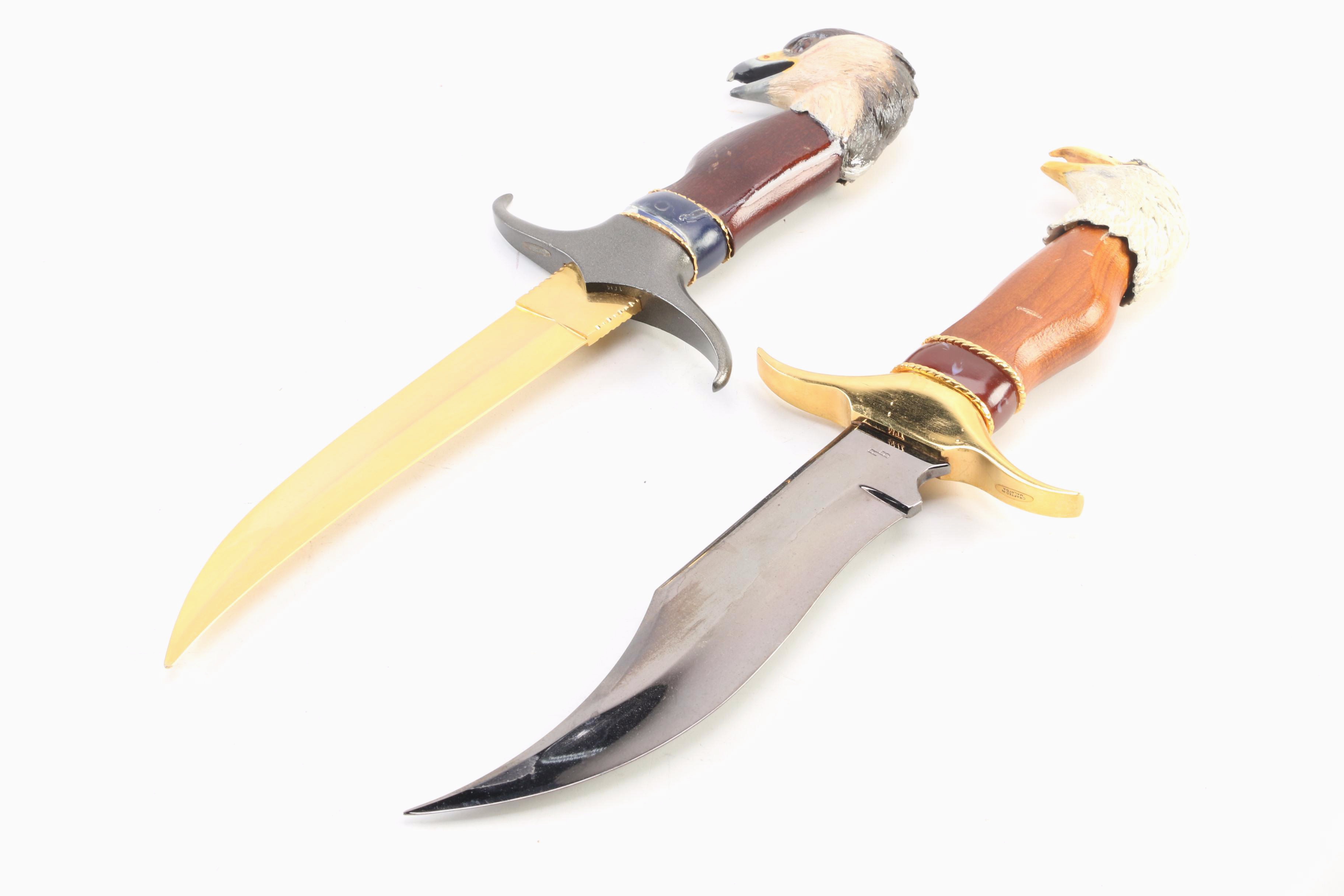 Franklin Mint Ray Beers Eagle and Bald Eagle Knives and Wolf Motif Knife