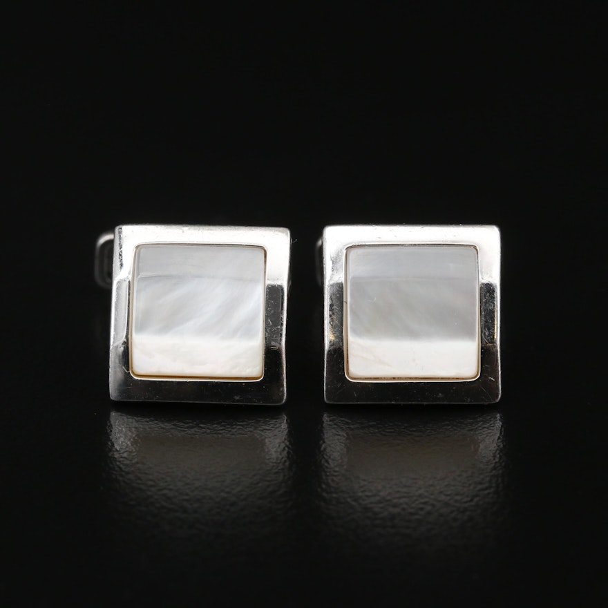 Dunhill Sterling Silver Mother of Pearl Square Cufflinks
