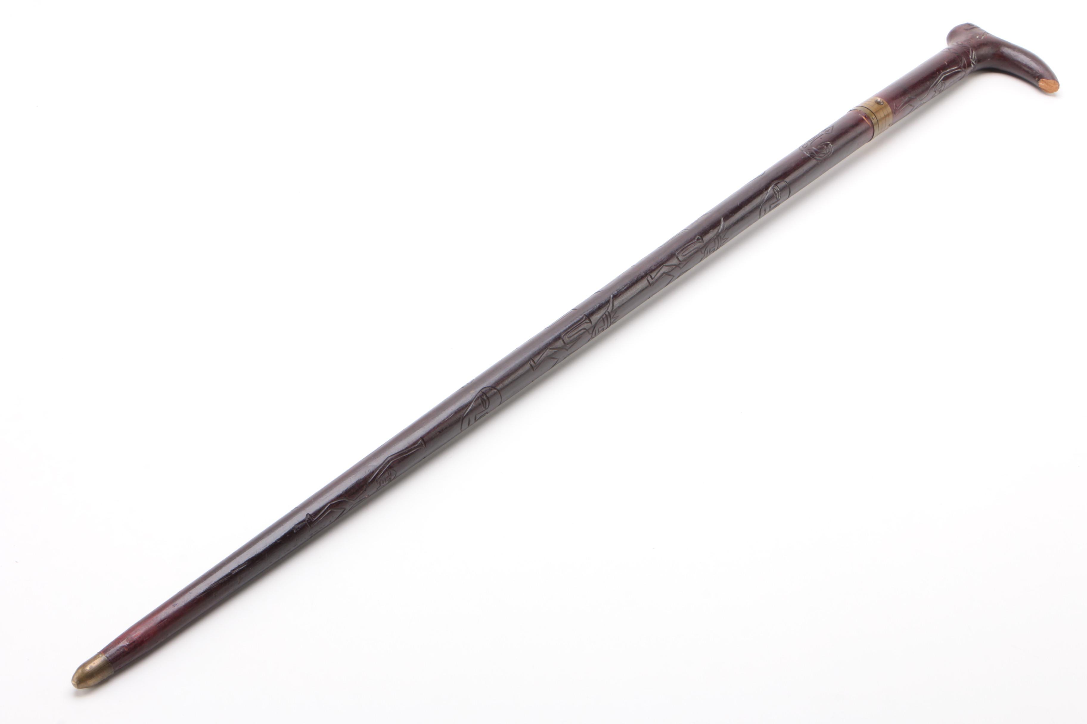African Sword Cane with Thorn Wood Cane and Ebonized Wood Walking Stick