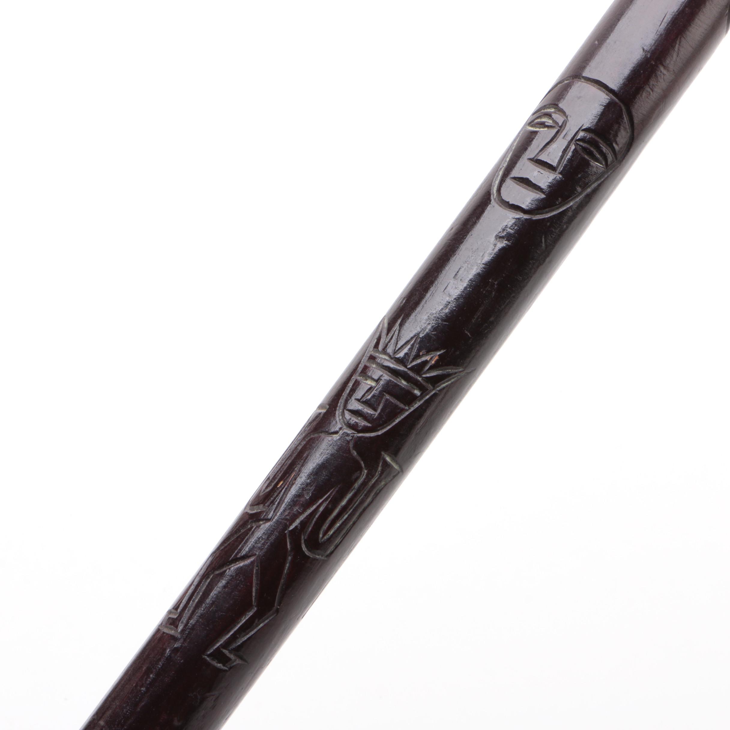 African Sword Cane with Thorn Wood Cane and Ebonized Wood Walking Stick