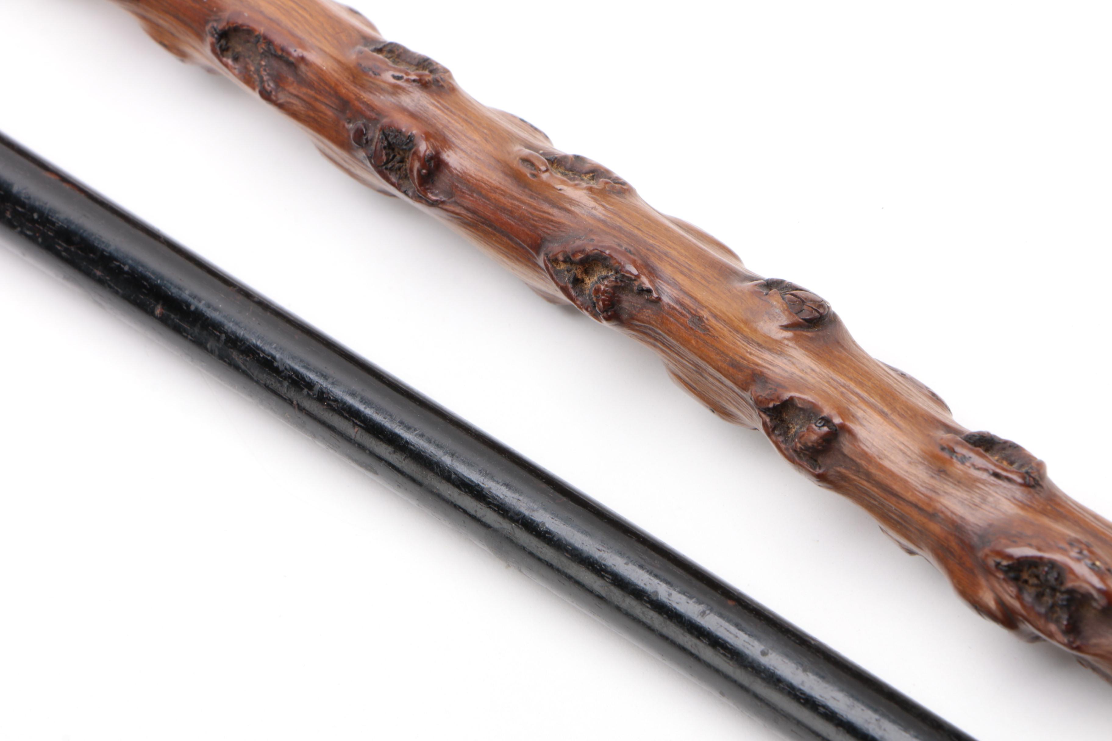 African Sword Cane with Thorn Wood Cane and Ebonized Wood Walking Stick