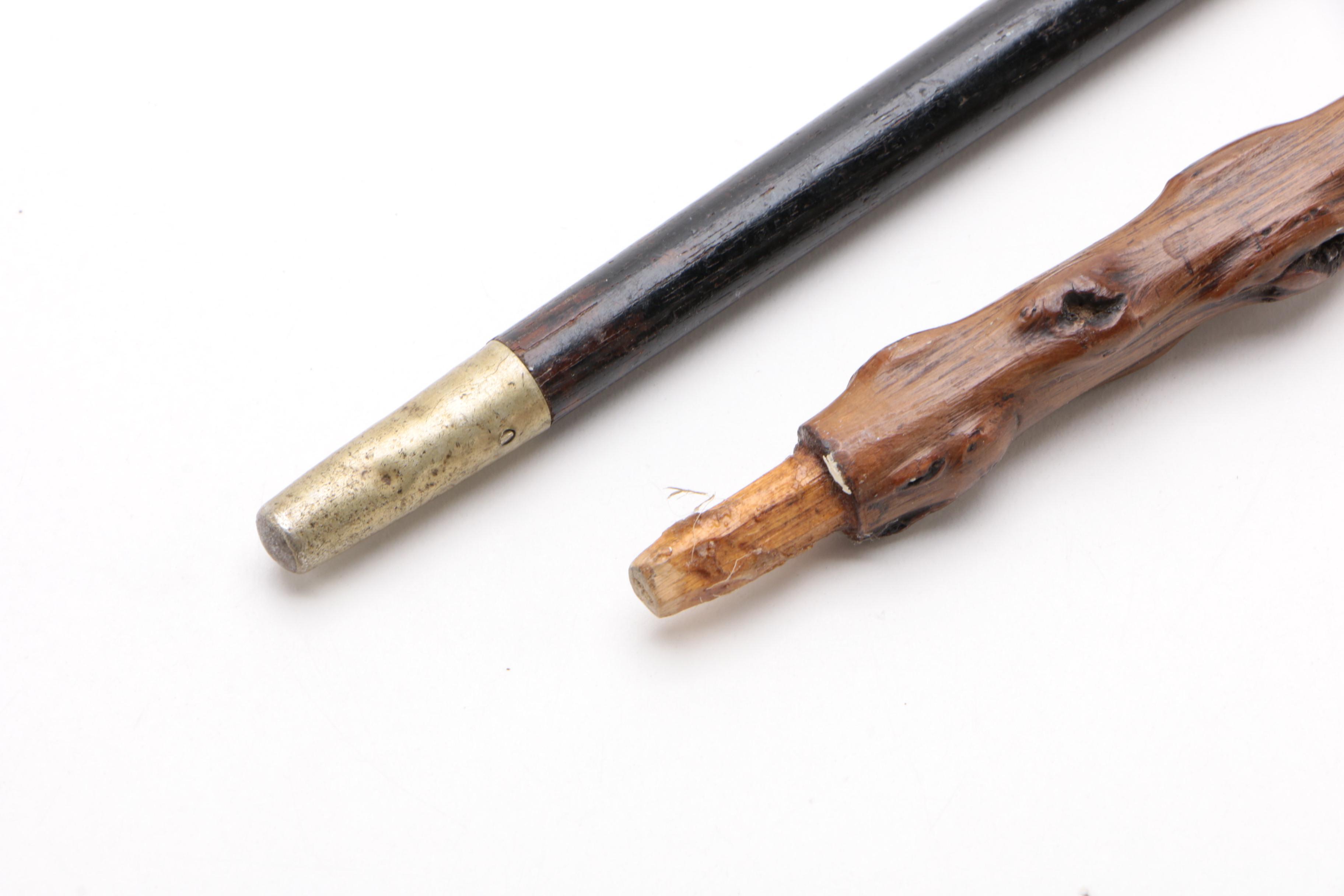 African Sword Cane with Thorn Wood Cane and Ebonized Wood Walking Stick