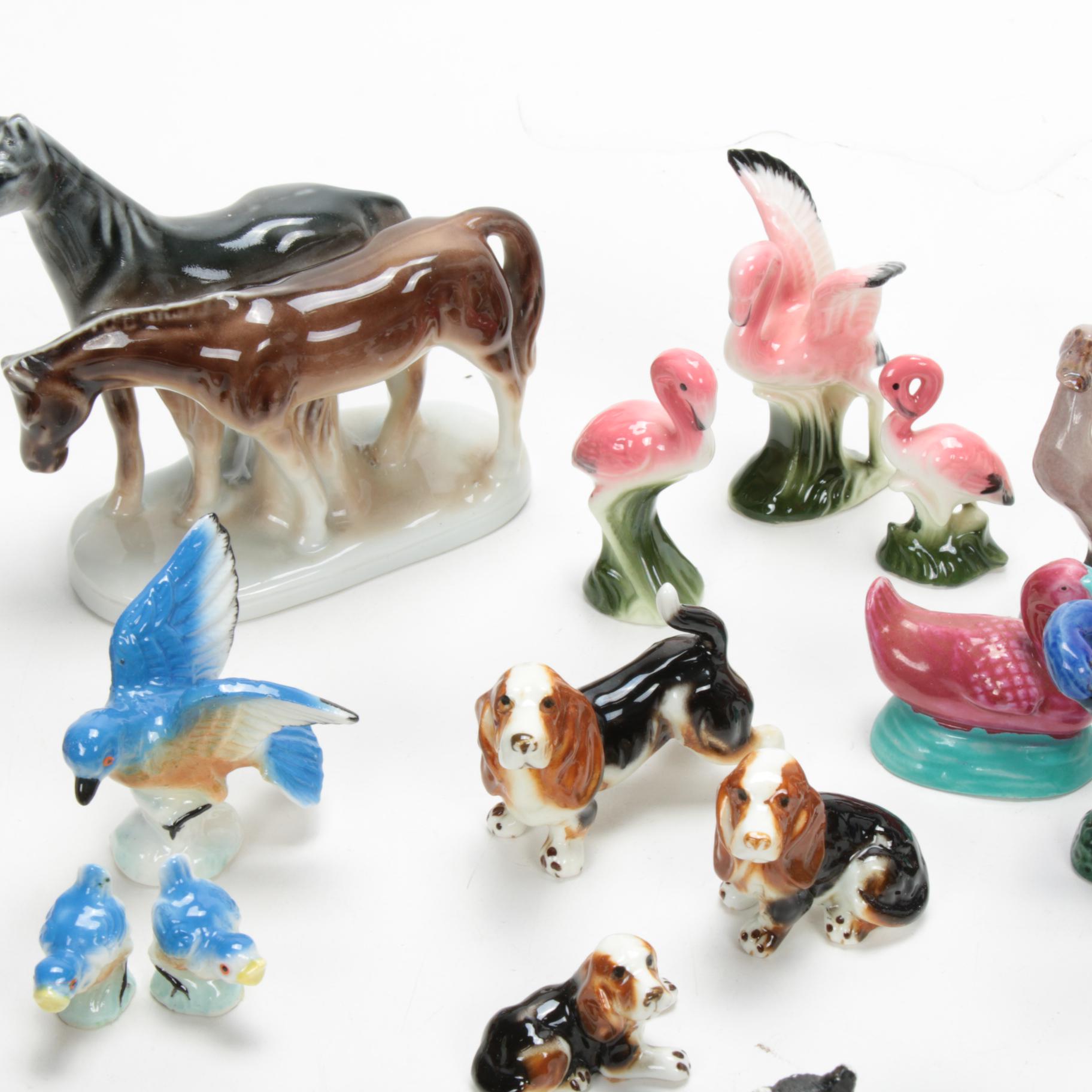 Miniature Animal Figurines in Porcelain and Metal
